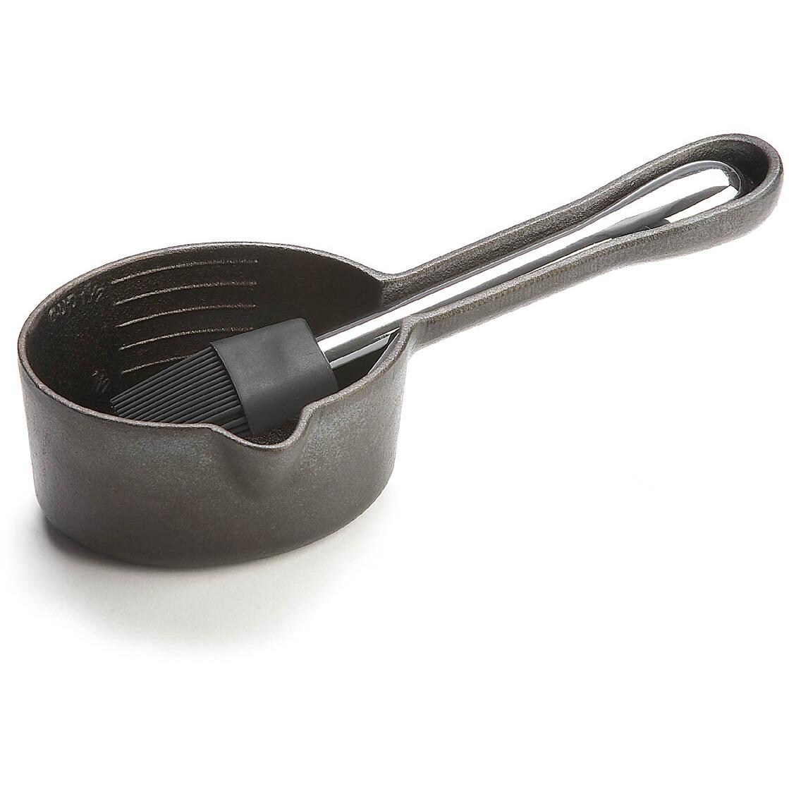 Outset Cast Iron Sauce Pot With Nesting Silicone Basting Brush - Full View thumbnail