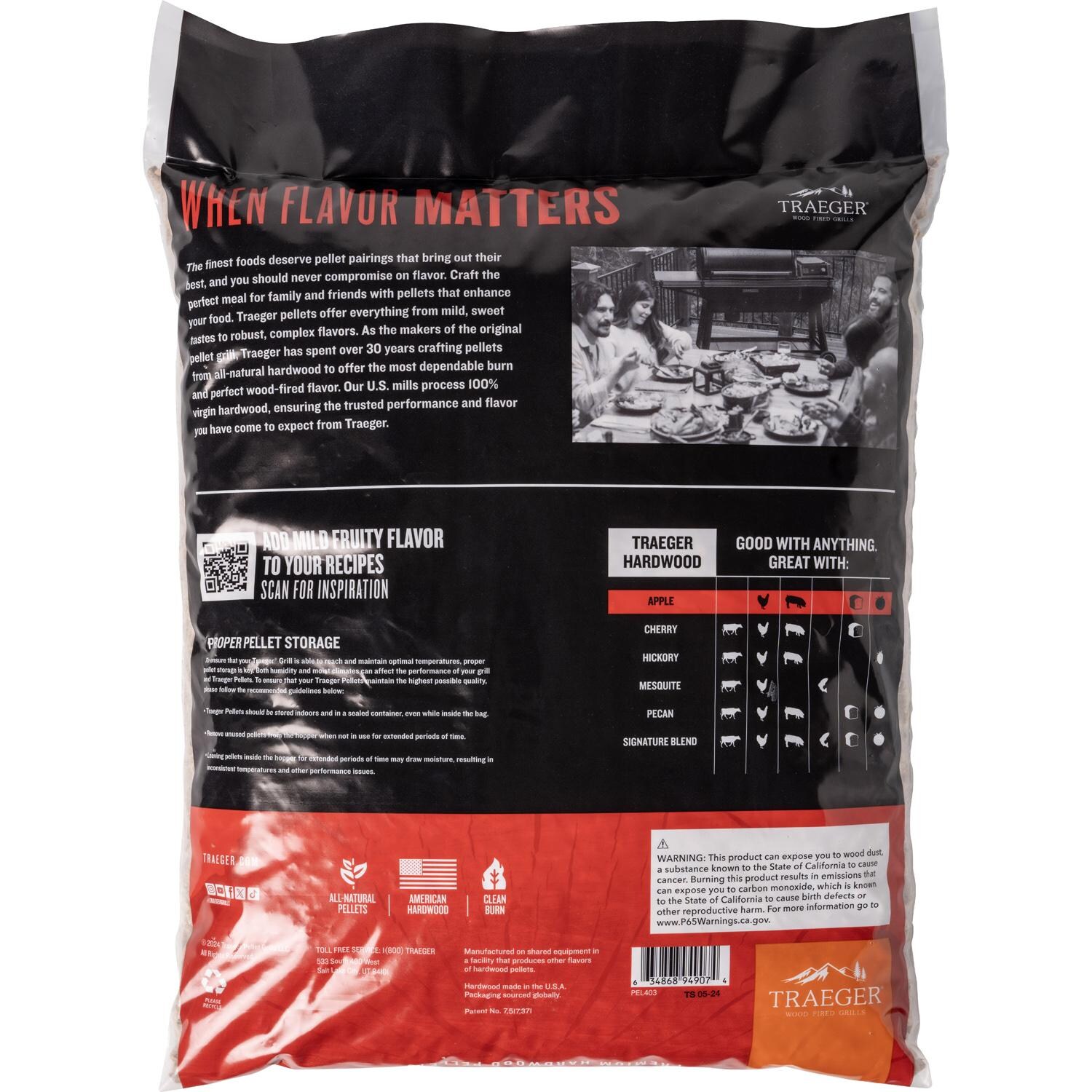 Traeger 20 Lb. Natural Hardwood Pellets - Apple - Back - White Background thumbnail