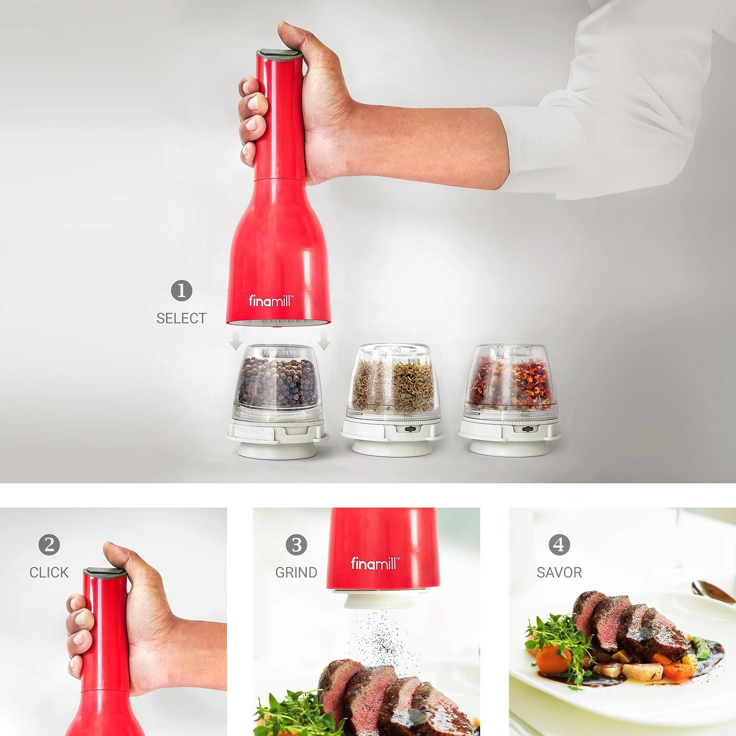 FinaMill GP181134-12SOC Rechargeable Spice Grinder - Soft Cream - Instructions (Shown in Sangria) thumbnail