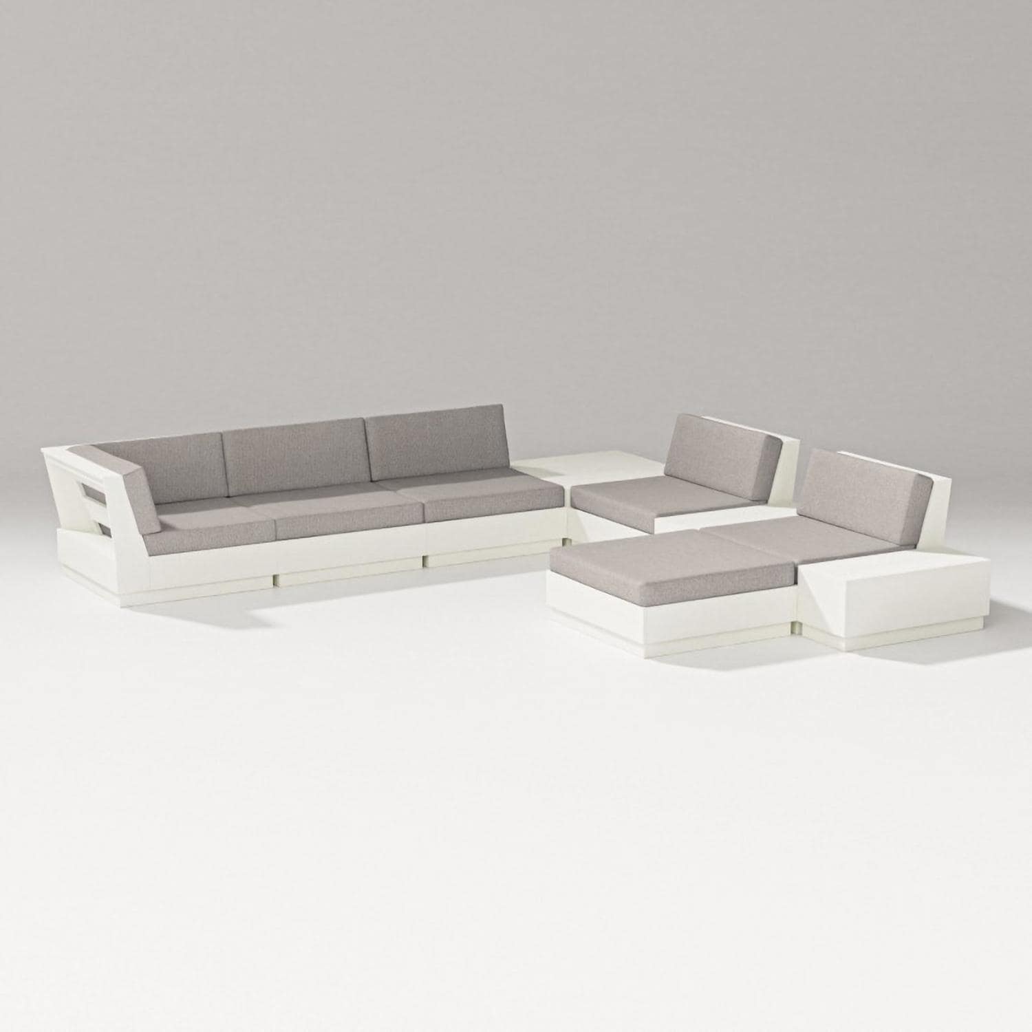 PW Designer Series PWS854-2-VWH145982 Elevate 9 Pc Recycled Plastic Sectional Seating Set in Vintage White/Weathered Tweed - Set - White Background thumbnail