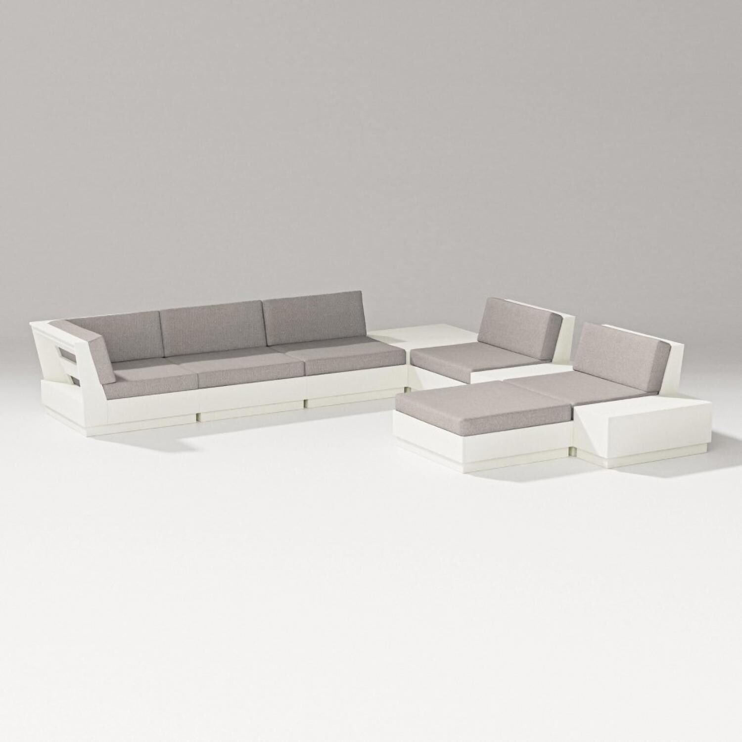 PW Designer Series PWS854-2-VWH145982 Elevate 9 Pc Recycled Plastic Sectional Seating Set in Vintage White/Weathered Tweed - Set - White Background thumbnail