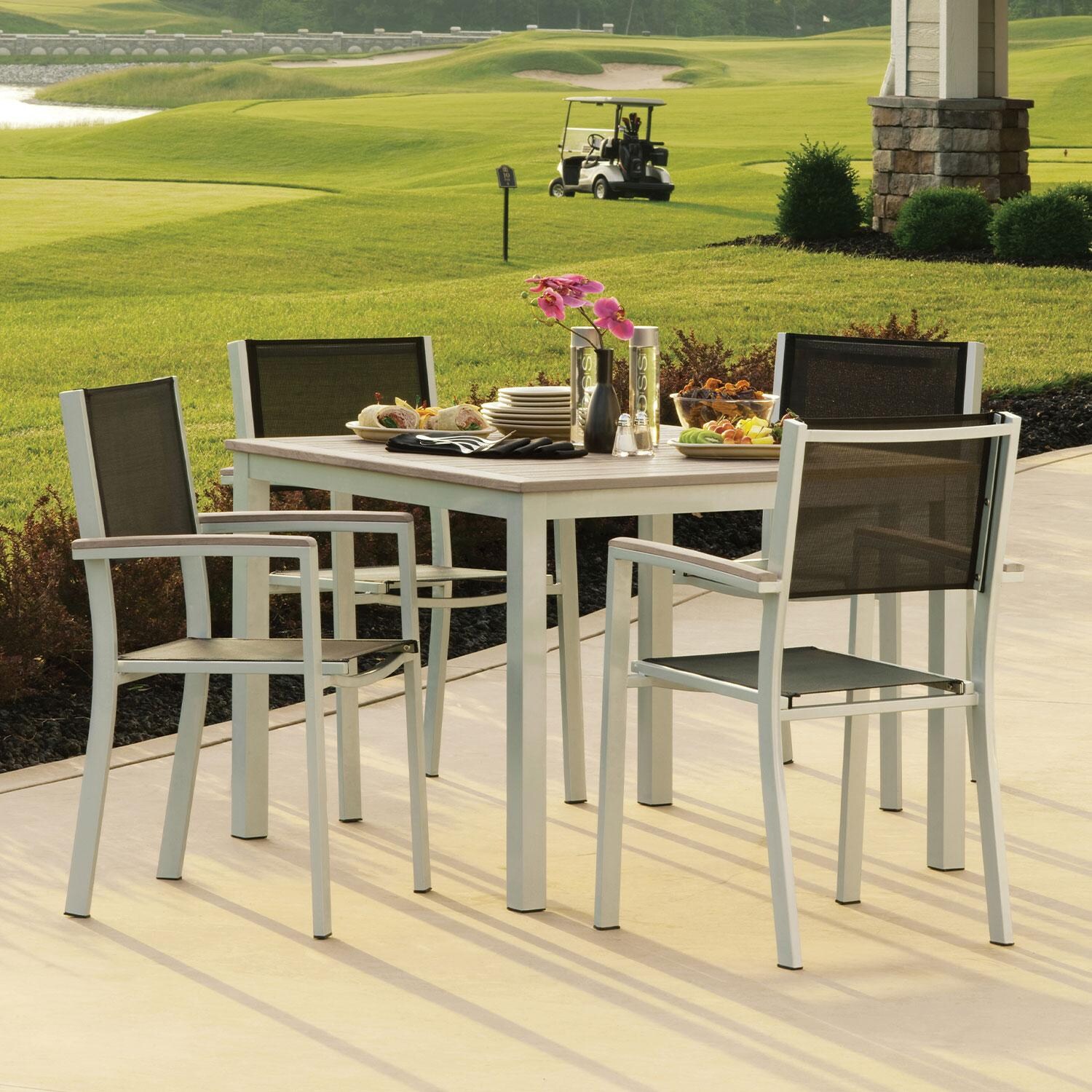 Travira 5 Pc Powder-Coated Aluminum Dining Set in Black by Oxford Garden - on Golf Course - Lifestyle thumbnail