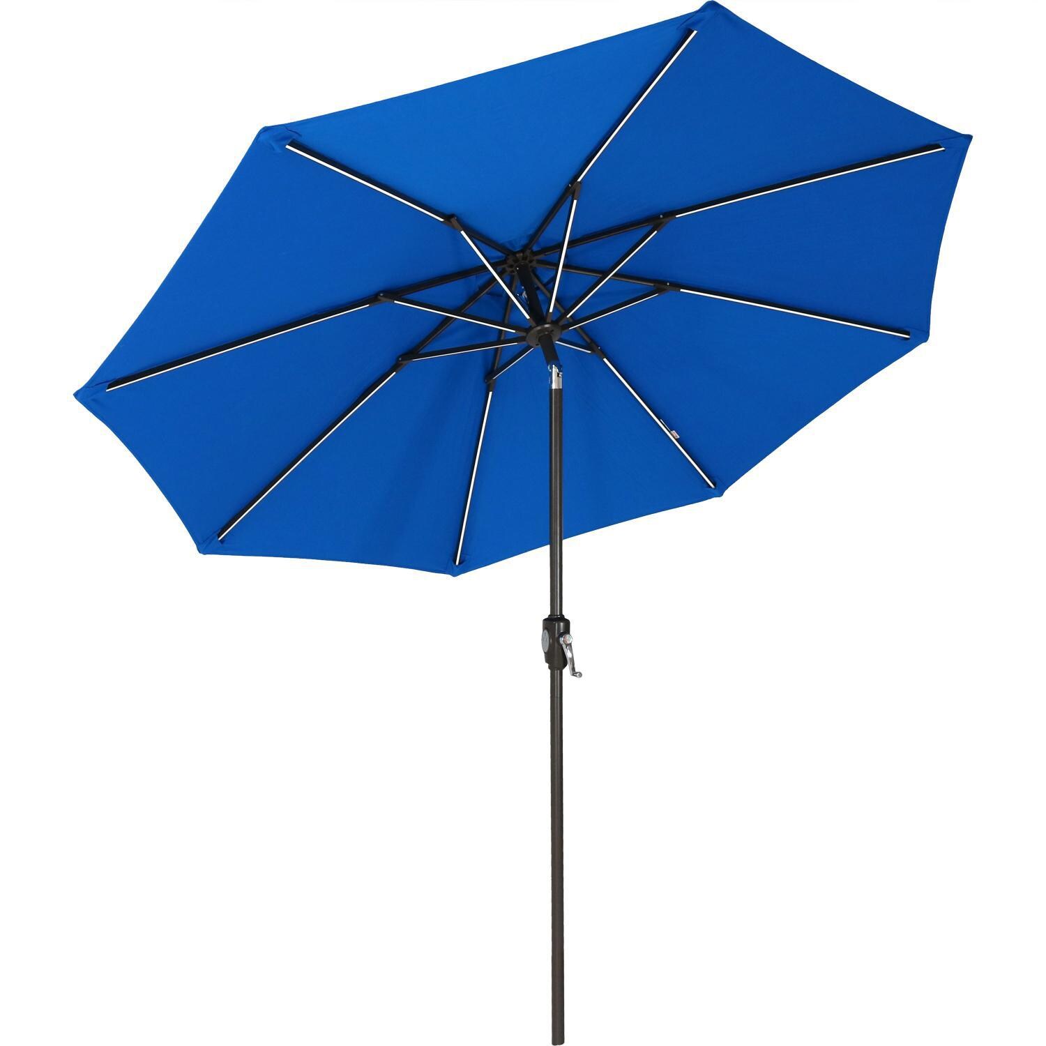 Ultimate Patio 9 Ft. Solar Lighted Octagonal Aluminum Patio Market Umbrella W/ Crank & Tilt - Black Frame & Pacific Blue Sunbrella Canopy thumbnail