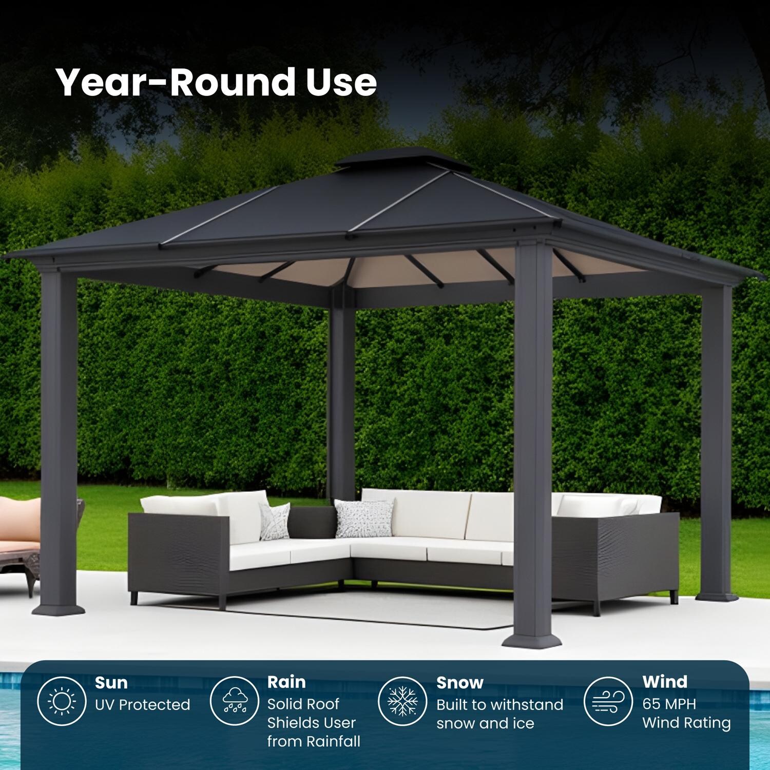 Paragon Outdoor GZ3-1012 Santa Monica 10' x 12' Aluminum Hard Top Gazebo - Year-Round Use - Detail thumbnail