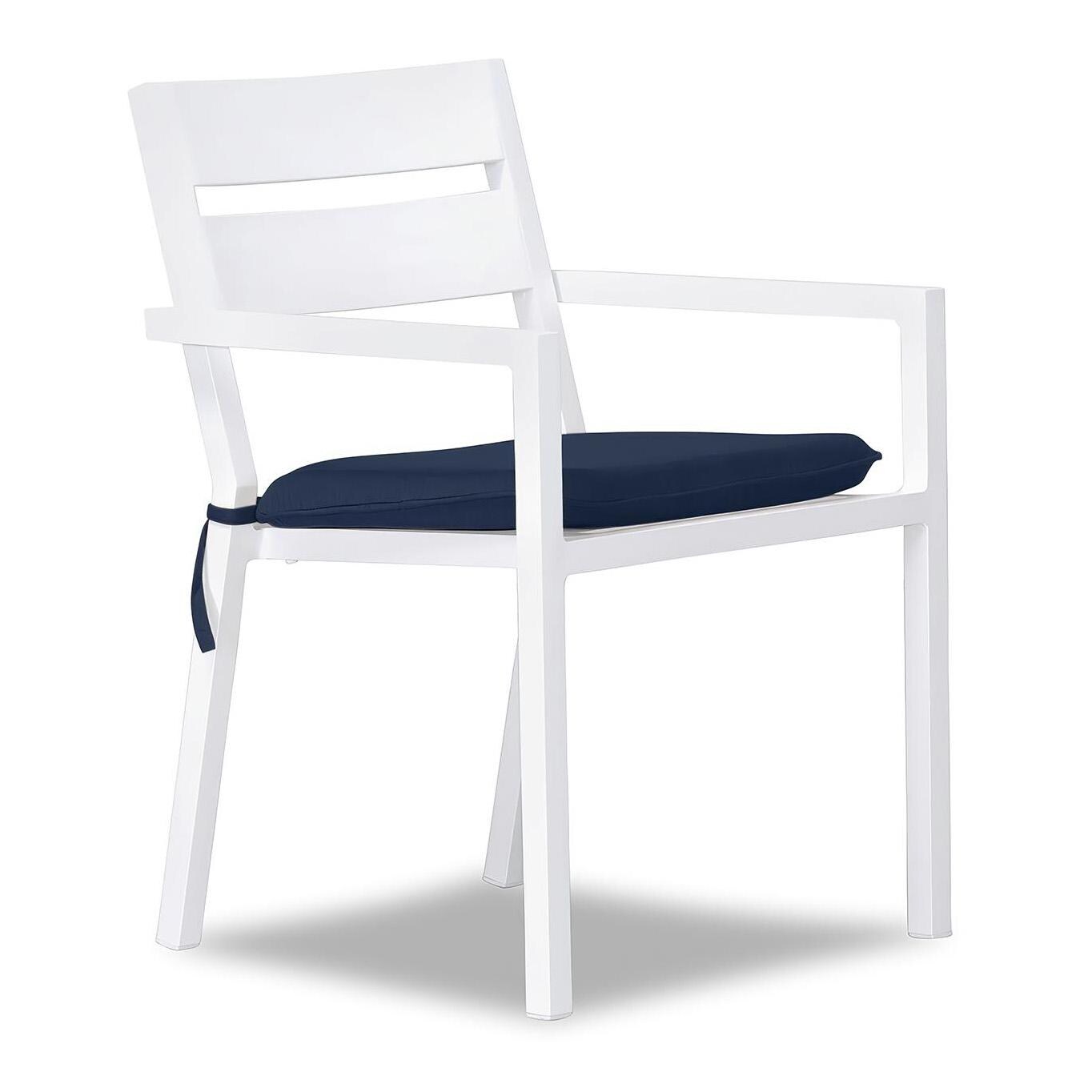 Calm Bay Aluminum Dining Arm Chair in White/Spectrum Indigo by Lakeview Outdoor Designs