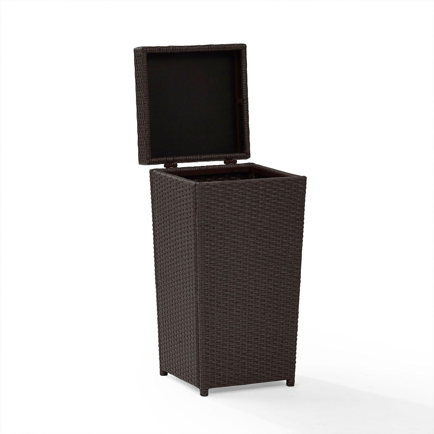 Chester Bay Wicker Outdoor Trash Can in Dark Brown by Ultimate Patio - White Background thumbnail