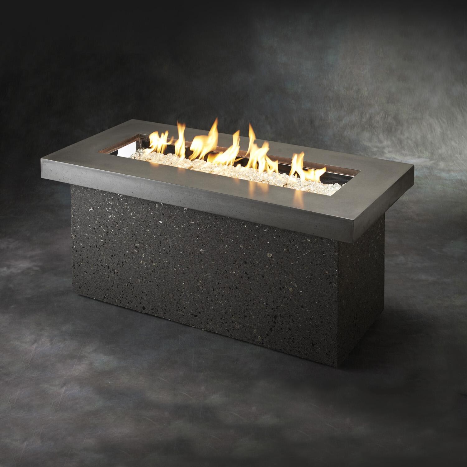 Key Largo 48 Inch Rectangular Stucco Natural Gas Fire Pit Table in Midnight Mist by The Outdoor GreatRoom Company
