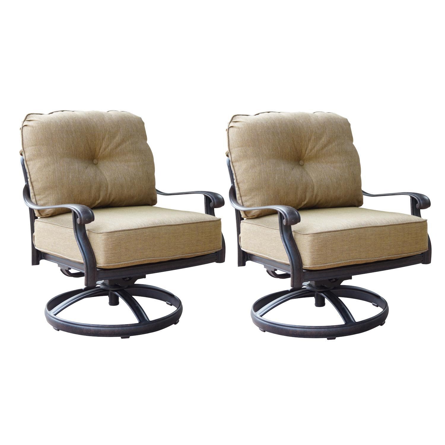 Darlee Elisabeth 2 Piece Cast Aluminum Patio Swivel Rocker Club Chair Set W/ Sesame Cushions - White Background thumbnail