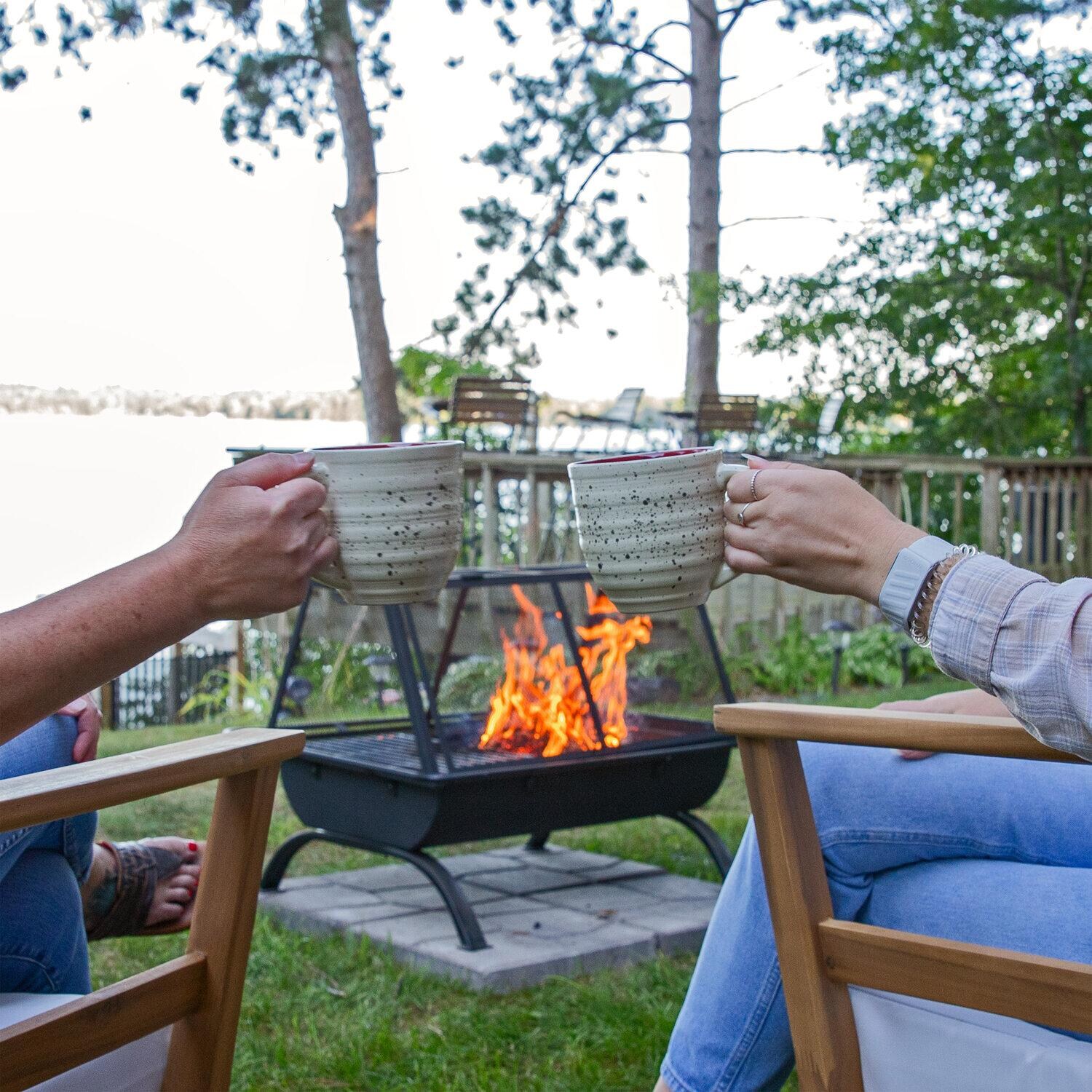 Ultimate Patio NB-NW201 36 Inch Rectangular Steel Wood-Burning Fire Pit in Black - Fireside Toast - Lifestyle thumbnail