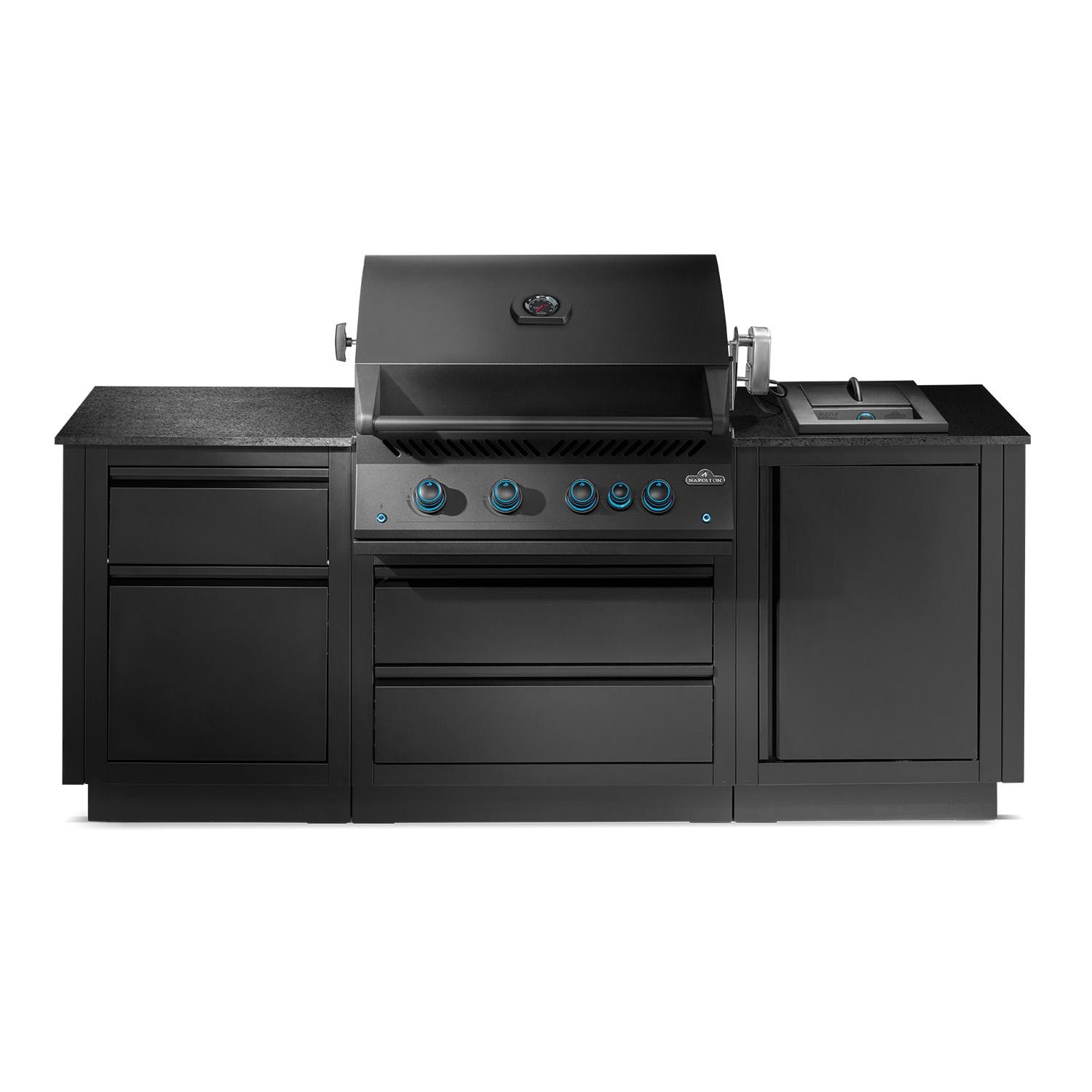 Napoleon OASIS 300 7 1/2 Ft Outdoor Kitchen Island w/ Natural Gas Grill & Side Burner