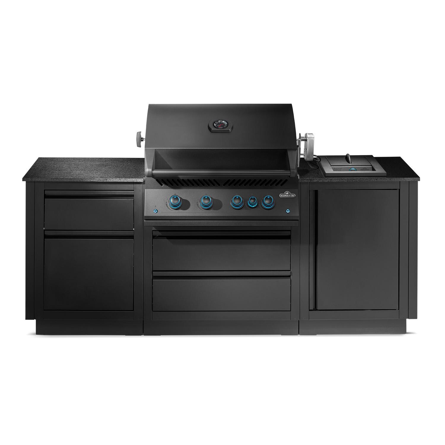 Napoleon OASIS 300 7 1/2 Ft Outdoor Kitchen Island w/ Natural Gas Grill & Side Burner