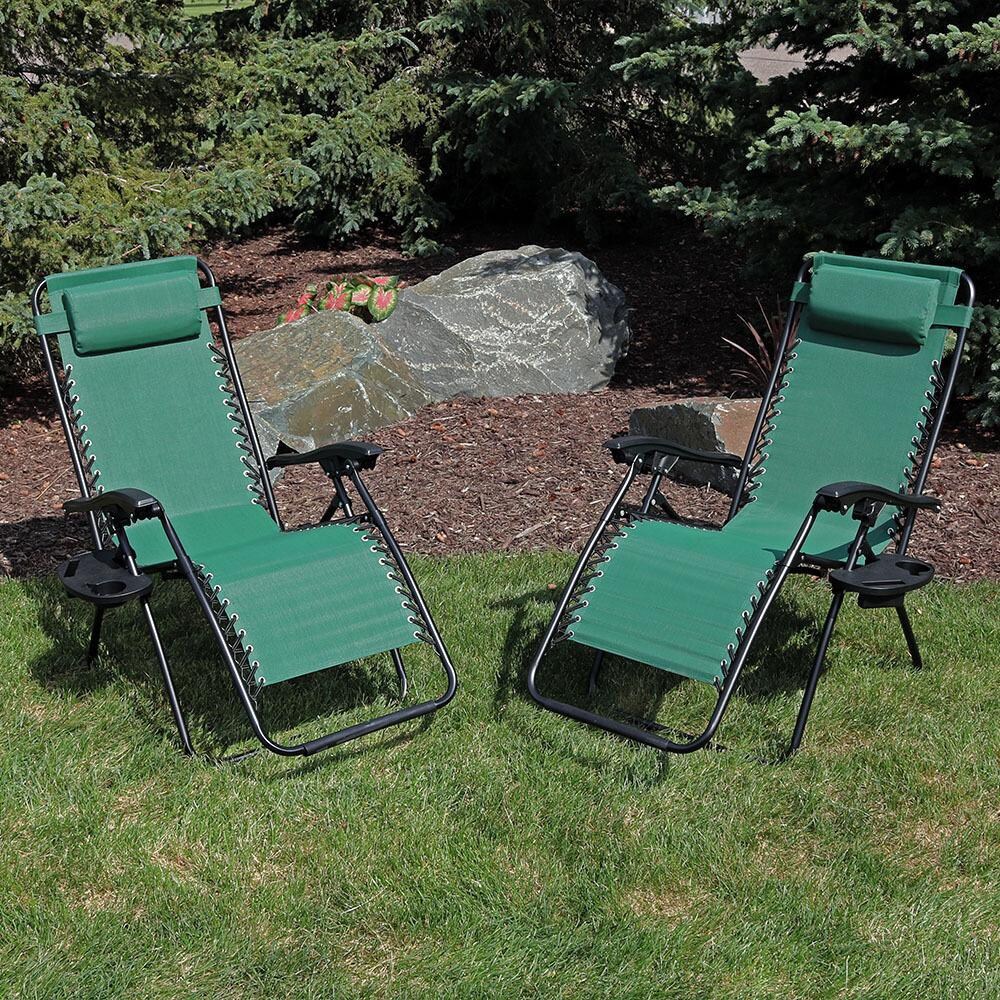 Ultimate Patio Zero Gravity Lounge Chair W/ Pillow & Cup Holder - Set of 2 - Forest Green