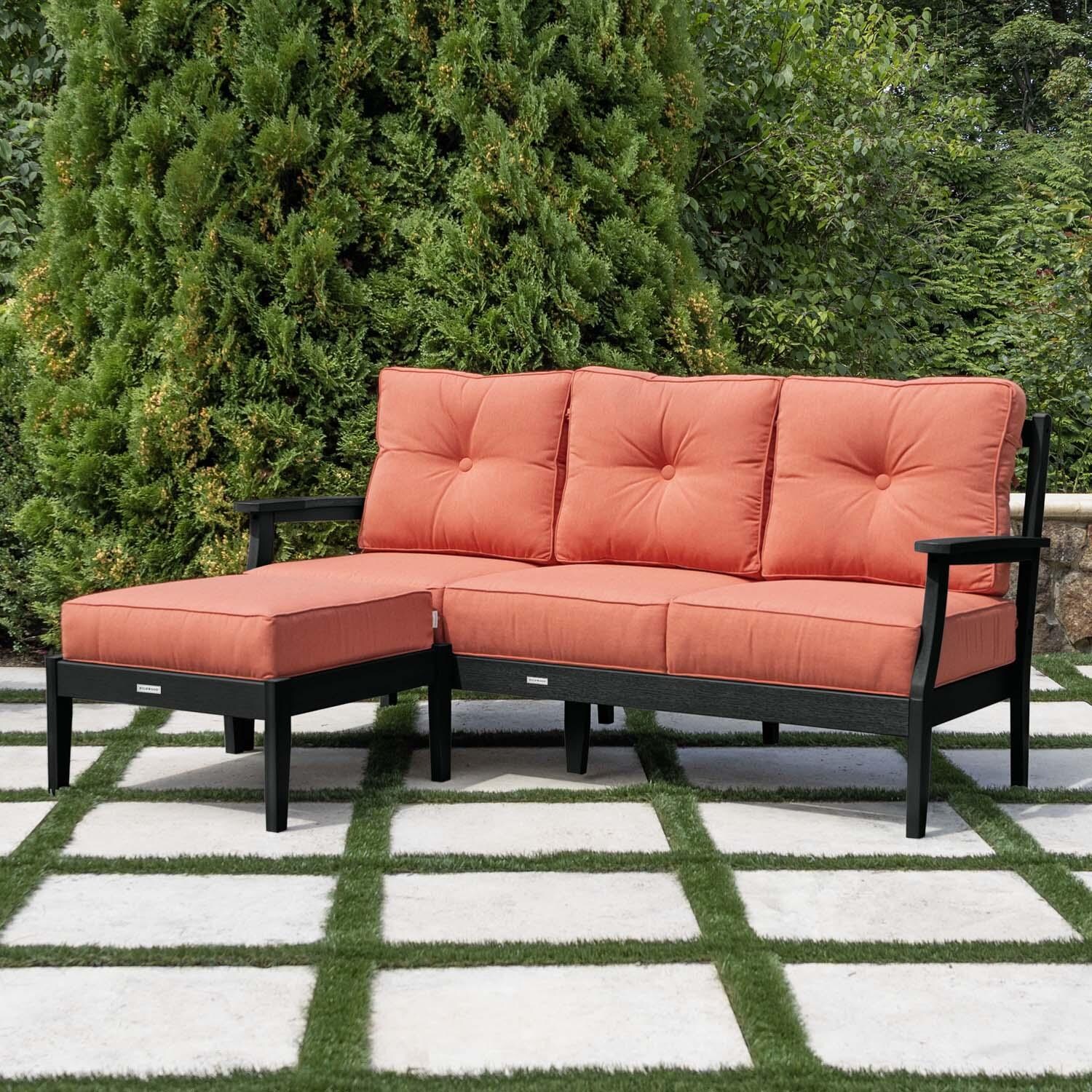 Blushing Bay 2 Pc Recycled Plastic Seating Set in Canvas Persimmon/Black by Lakeview Outdoor Designs - Angled Left - Lifestyle thumbnail