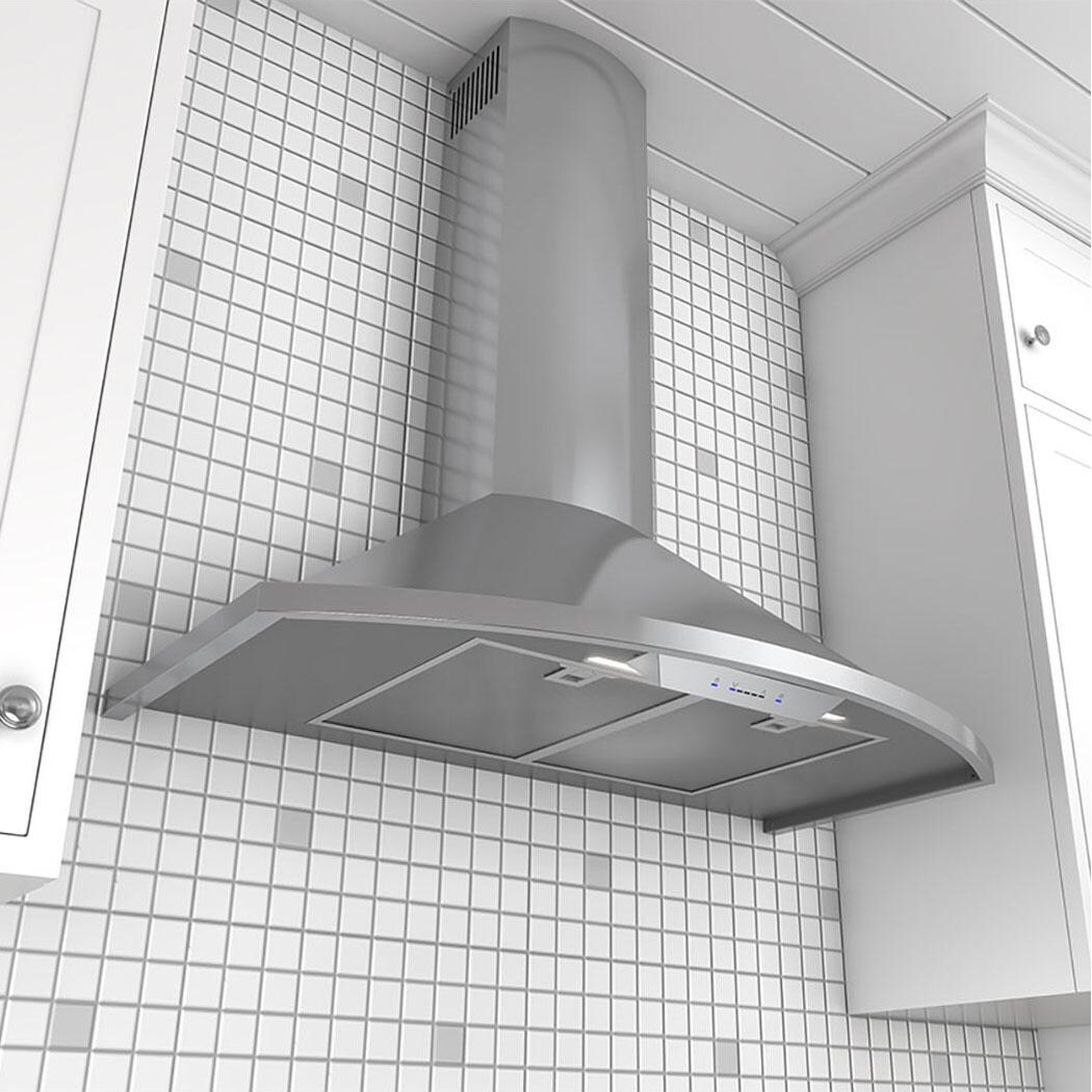 Zephyr Range Hoods 30-Inch Europa Savona Wall Mount Chimney Range Hood - Angled View Of Control Panel, Filters & Lighting thumbnail