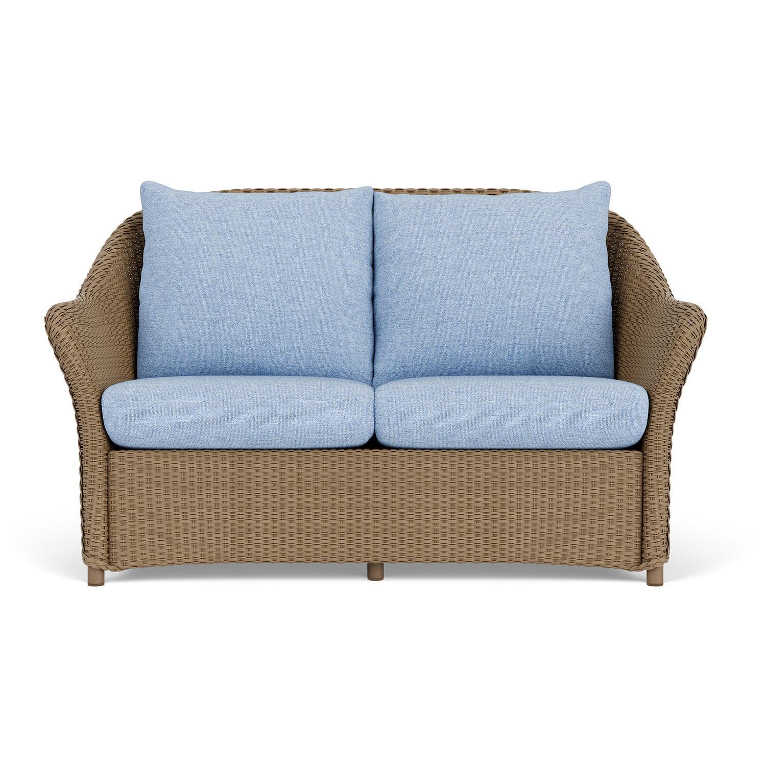 Weekend Retreat Lloyd Loom Loveseat in Fawn/Demo Skyway by Lloyd Flanders