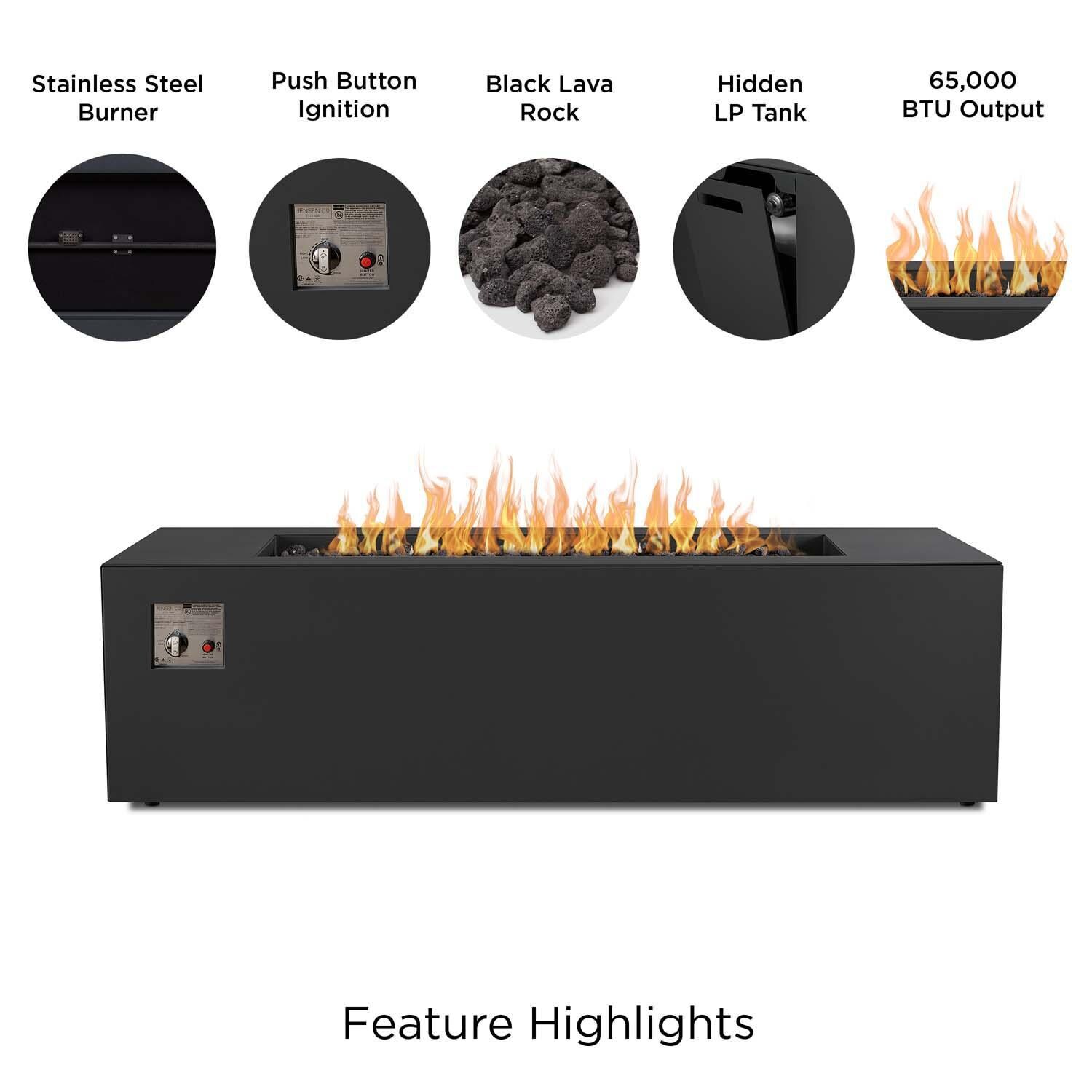 Covewood 72 Inch Rectangular Aluminum Propane Fire Pit Table in Charcoal by BBQGuys Signature - Features