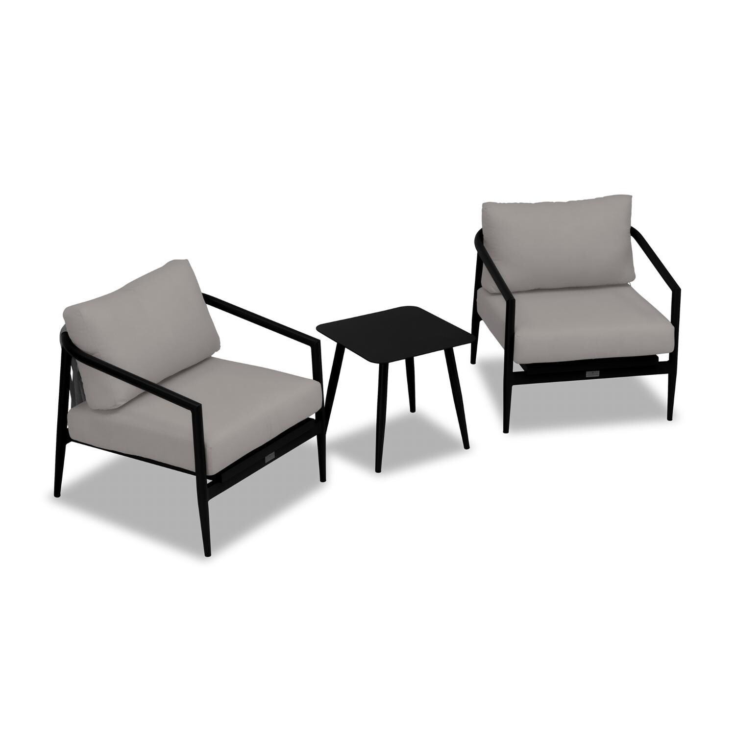Lakeview Midnight Cove 3 Pc Aluminum Club Chair Seating Set in Black/Carbon/Canvas Charcoal - Top - White Background thumbnail