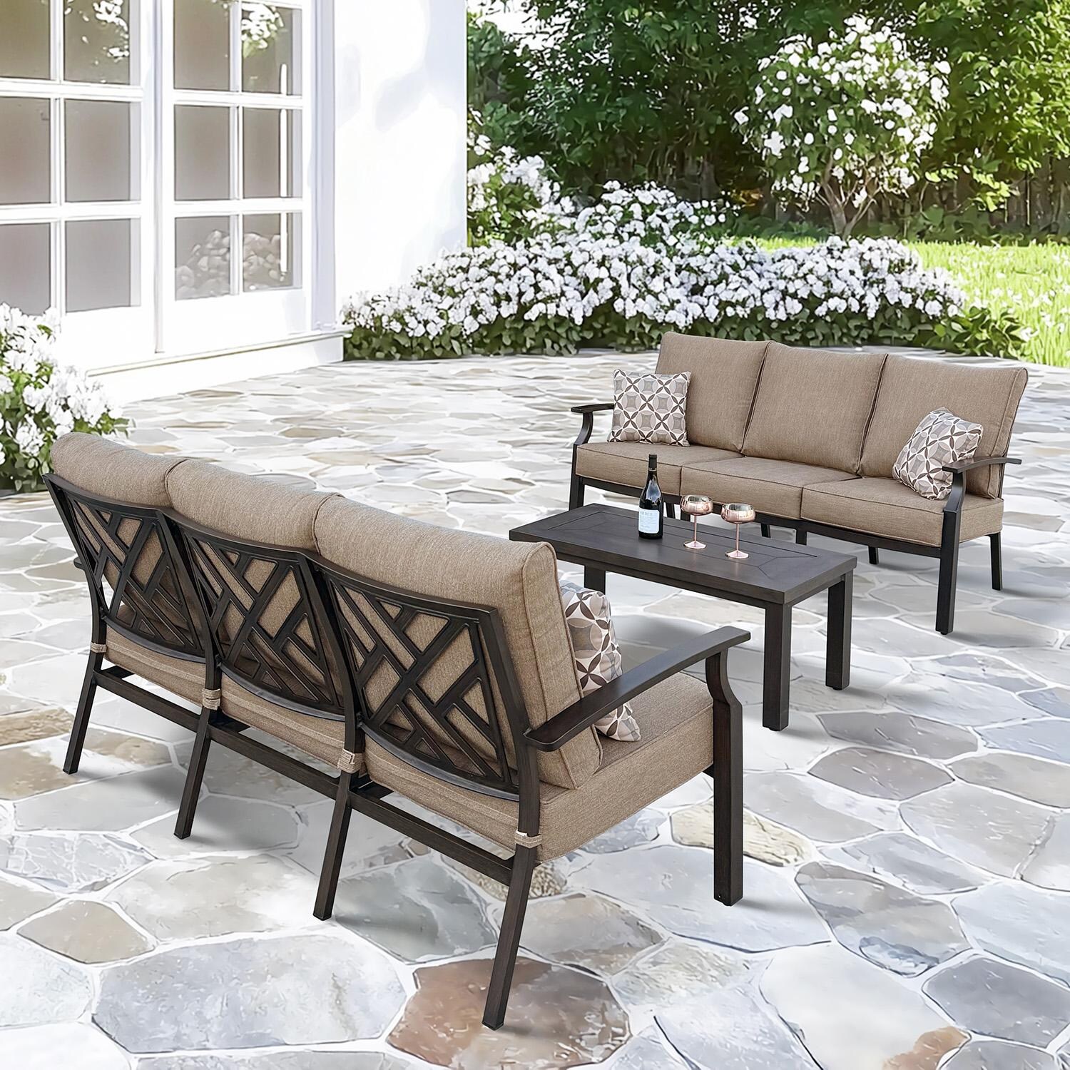 Brooklyn 3 Pc Aluminum Seating Set in Multi-brown/Sesame by Darlee - Lifestyle thumbnail