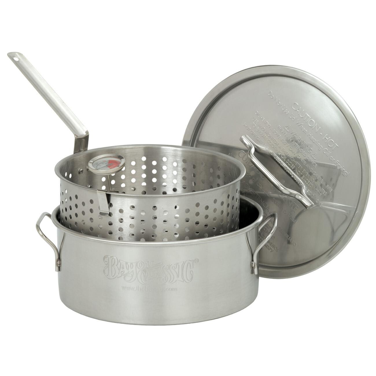 Bayou Classic Pots With Lid And Basket 10 Quart Stainless Steel Fry Pot