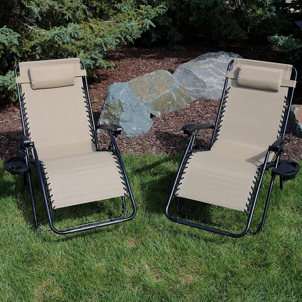 Sunnydaze Decor Oversized Zero Gravity Lounge Chair W/ Pillow & Cup Holder - Set of 2 - Khaki - DL-830 image