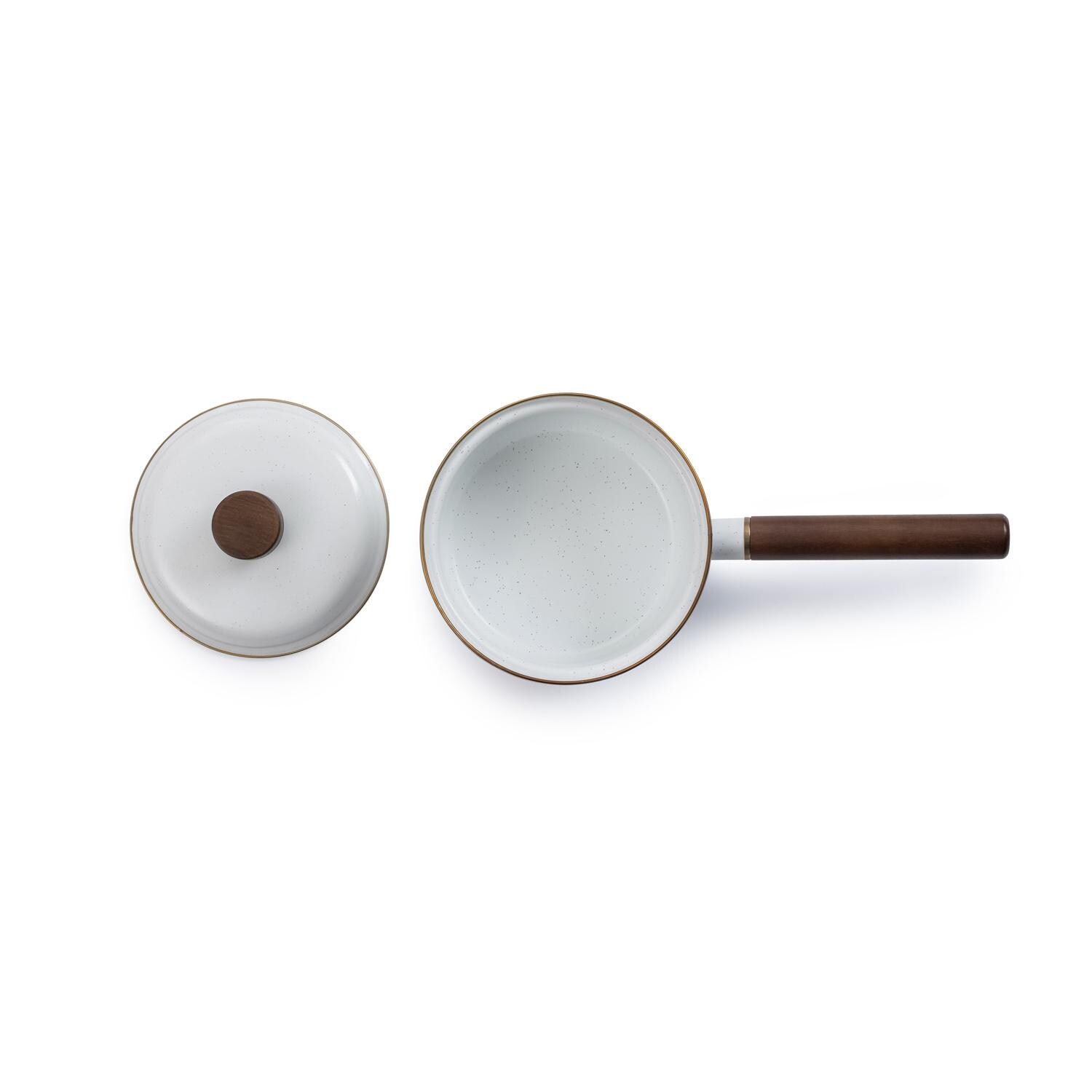 Barebones Living CKW-396 Enamel Saucepan - Eggshell - Top View thumbnail