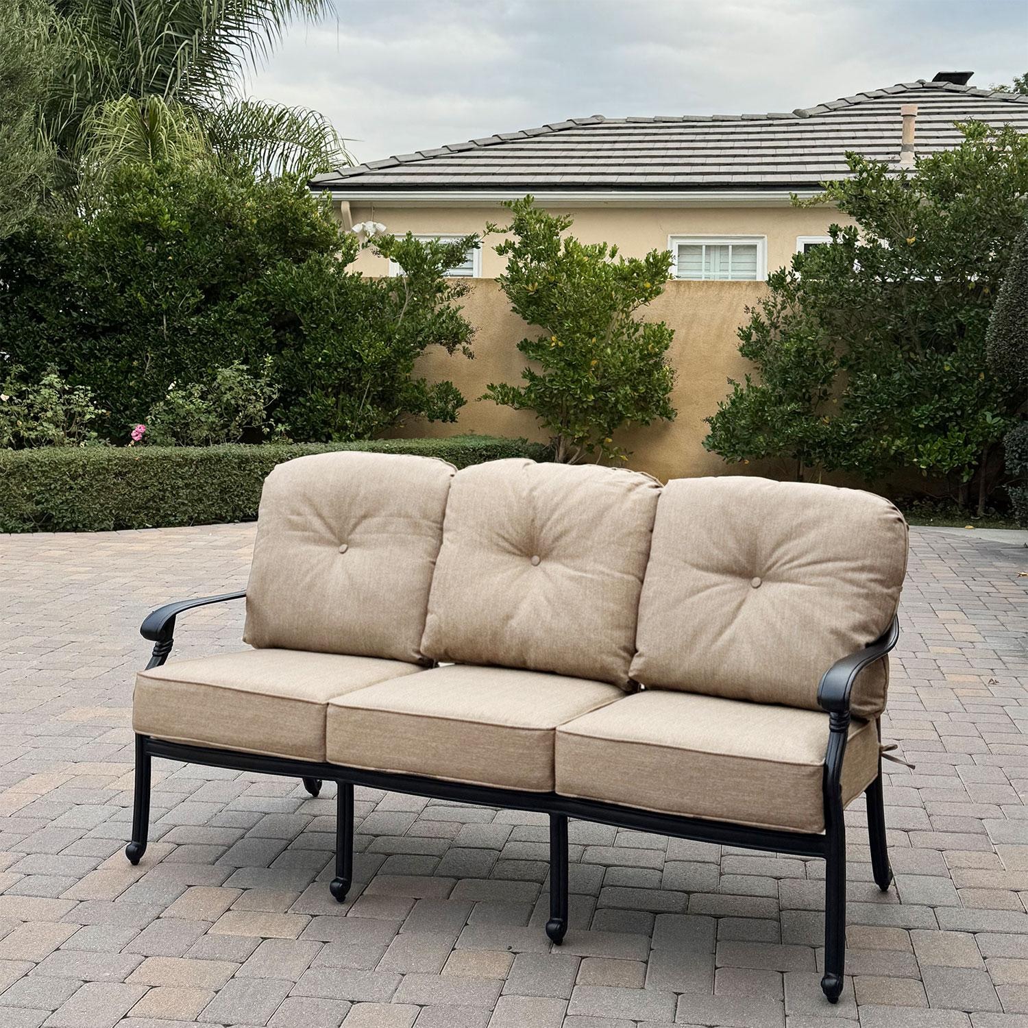 Darlee Santa Monica 3 Person Cast Aluminum Sofa in Antique Bronze/Beige Canvas by - B/DL2058-9 / CUSHION