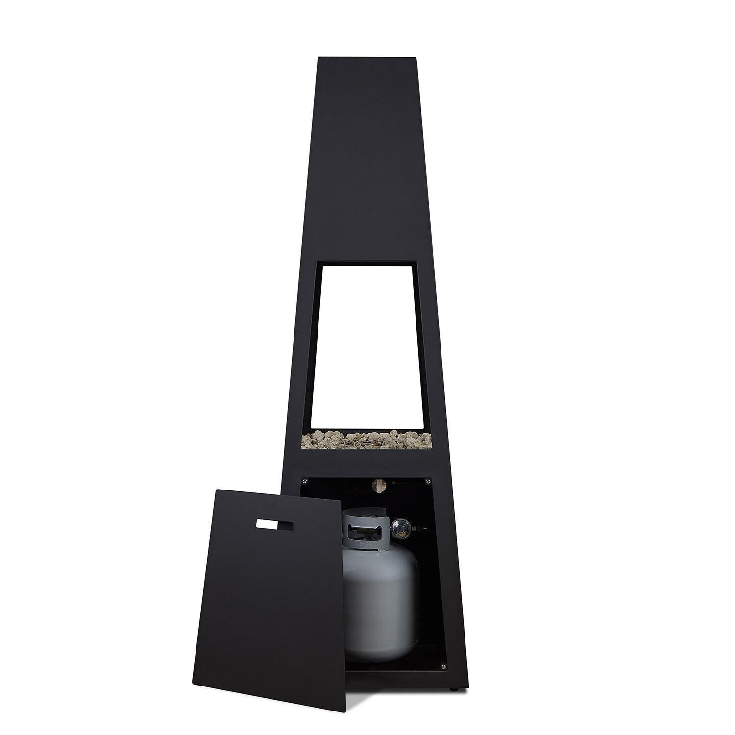 Metal Chiminea 70 Inch Square Fire Pit W/ Hidden Propane Tank in Black by Lakeview Outdoor Designs - Propane Tank Storage - White Background thumbnail