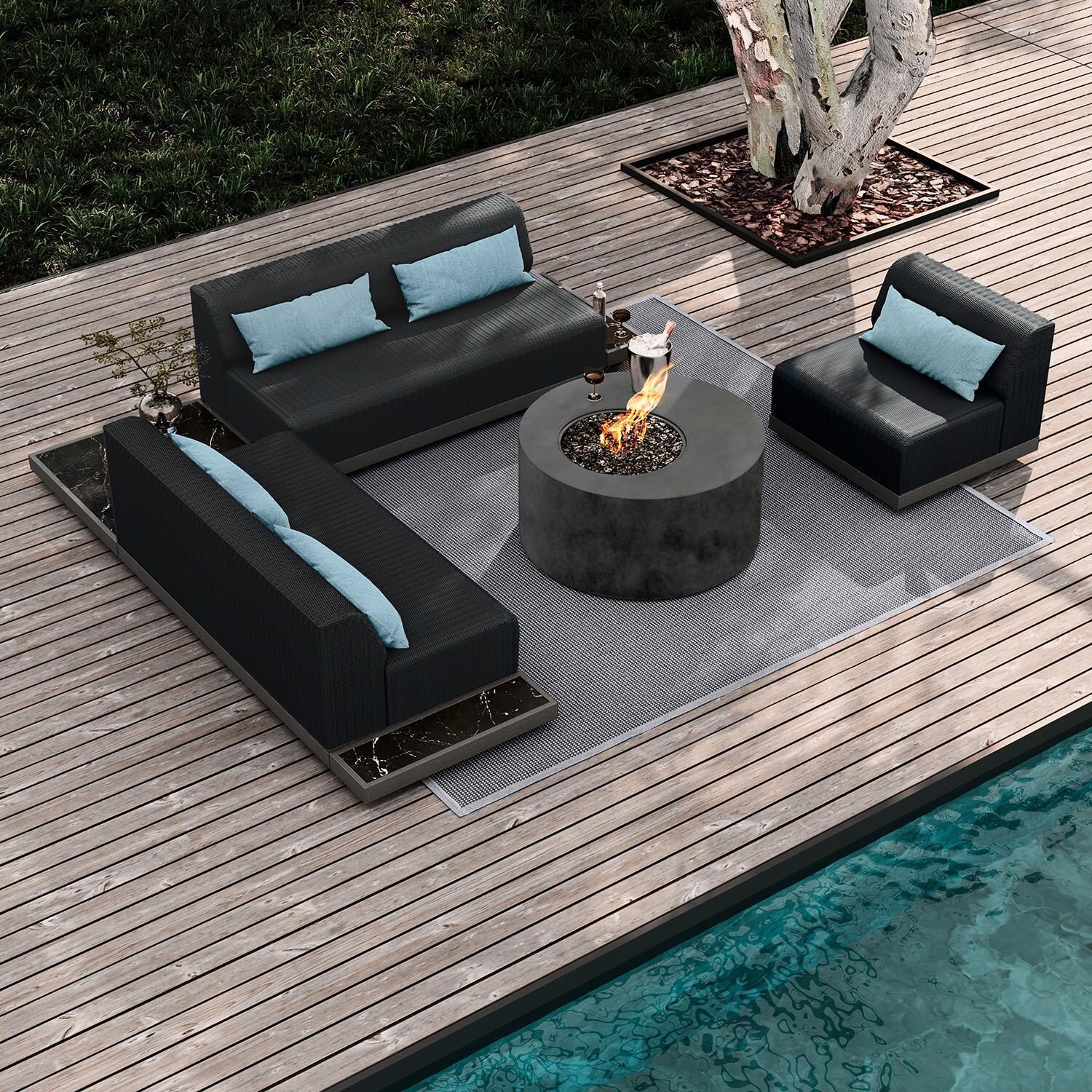 Grande 7 Pc Polyresin Fire Pit Seating Set in Fog by Ebel