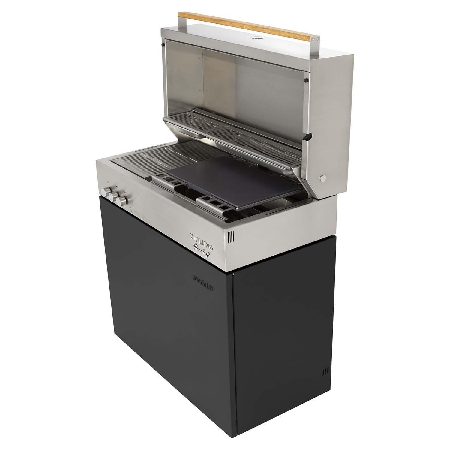 Flammkraft 1029545 Model D Propane Gas Grill - Ivory Black - Shown w/ Pizza Stone (Sold Separately) - White Background thumbnail