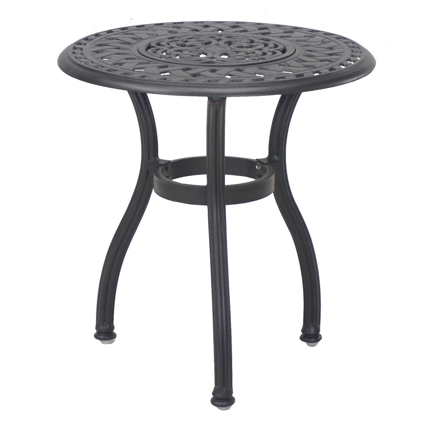 Darlee Madison 3 Piece Cast Aluminum Patio Conversation Set W/ 24-Inch Round Ice Bucket End Table & Sesame Cushions - Table Only thumbnail