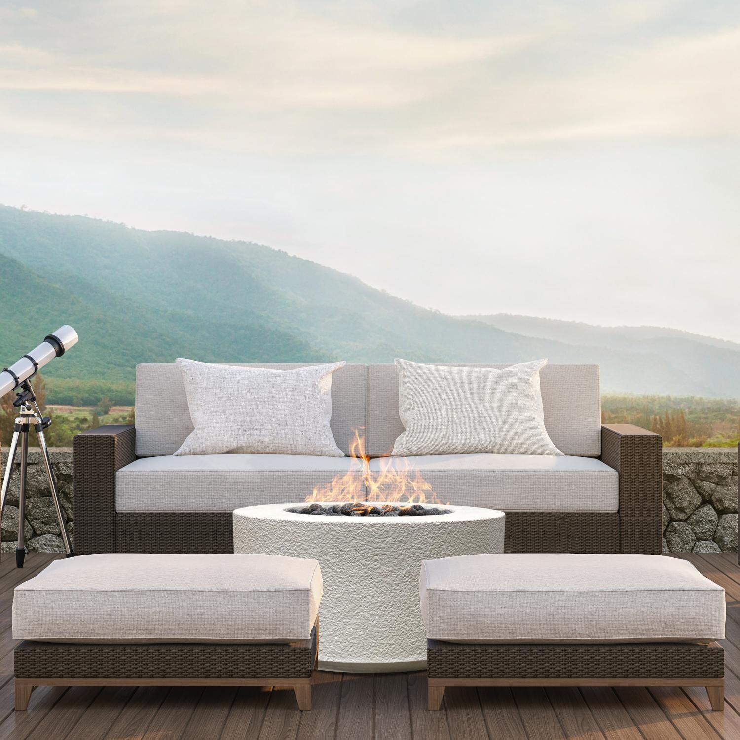 Cilindro 36-in Round GFRC Natural Gas Fire Pit in Ultra White by Prism Hardscapes