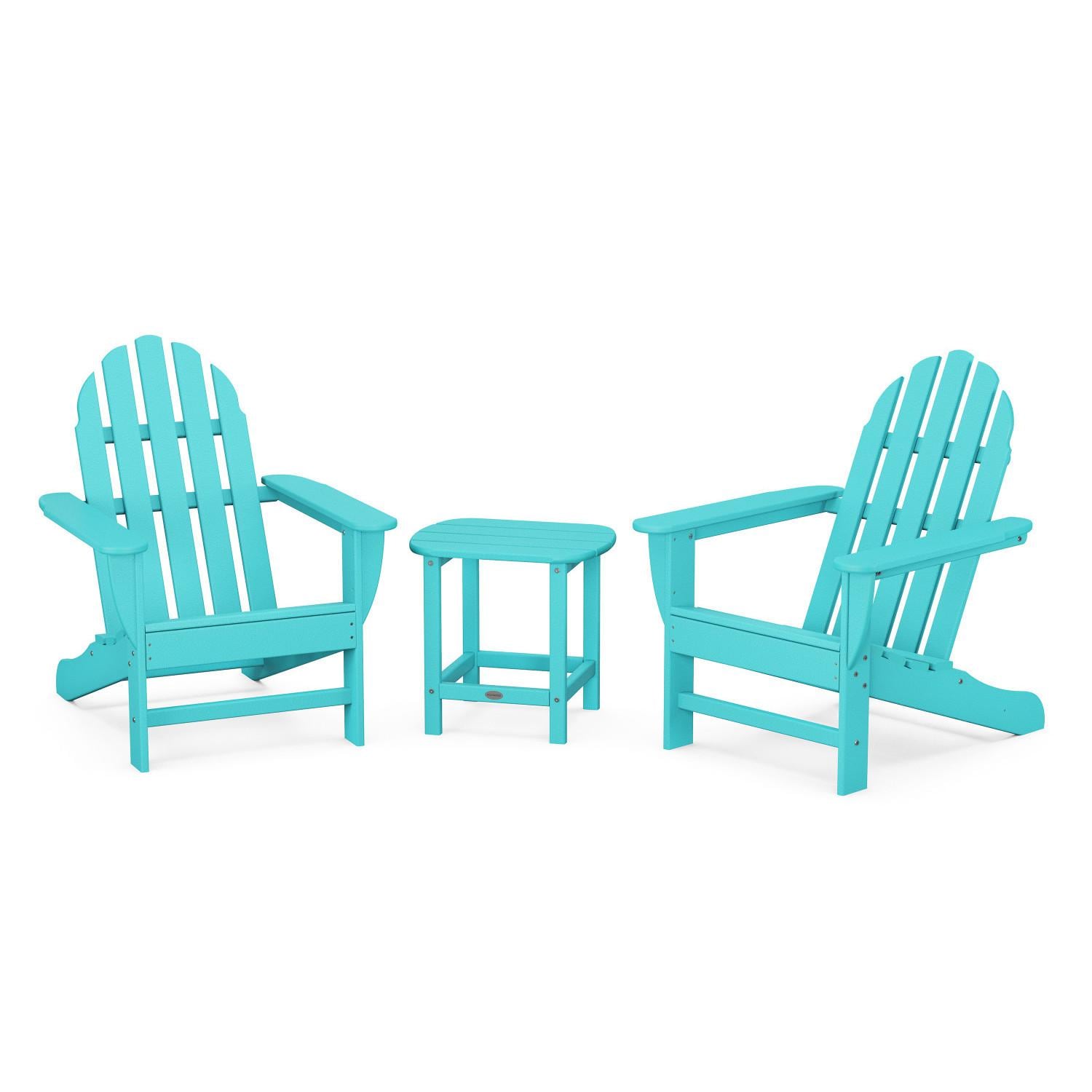 POLYWOOD Classic Adirondack 3 Pc Recycled Plastic Seating Set w/ South Beach End Table in Aruba by - PWS697-1-AR