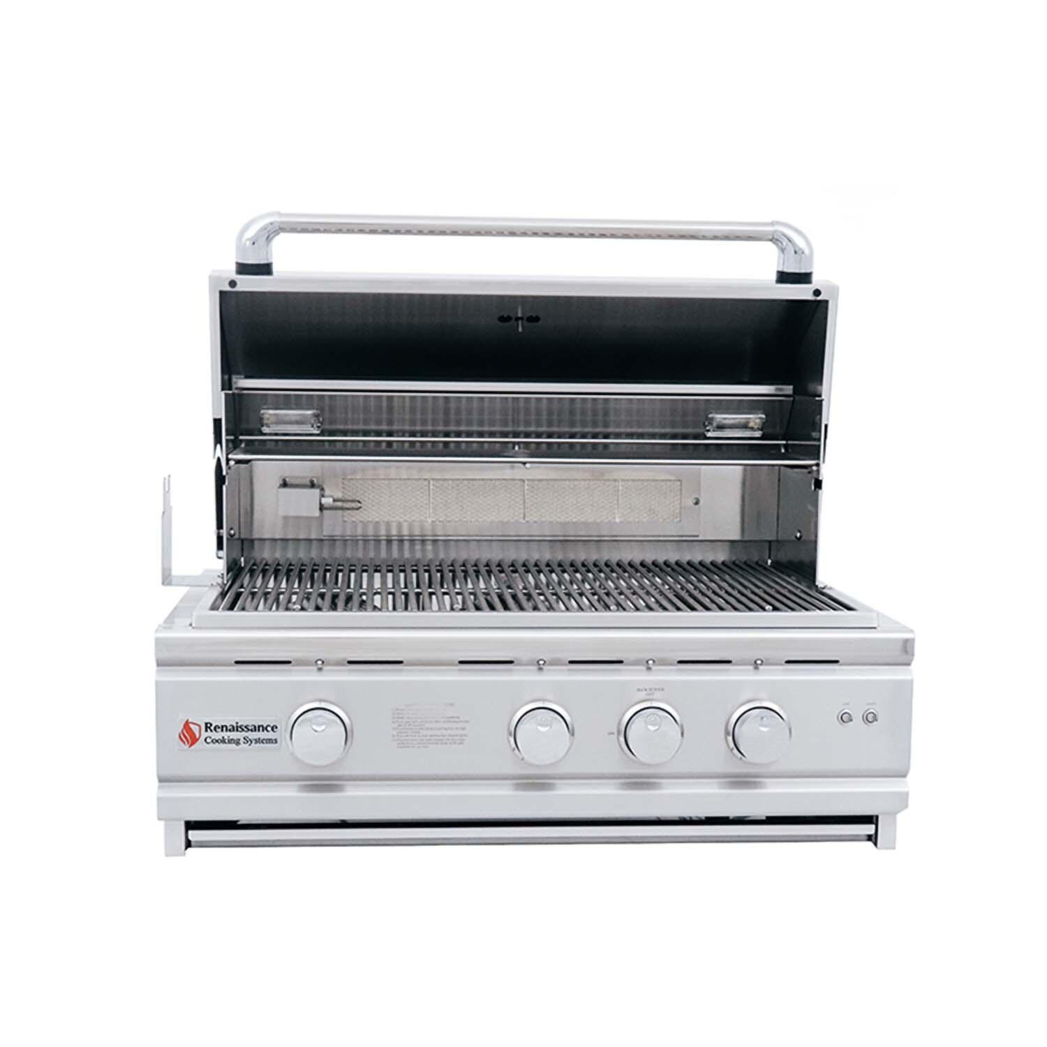 RCS RON30BLP Cutlass Pro 30 Inch Built-In Propane Grill - Hood Open - White Background thumbnail