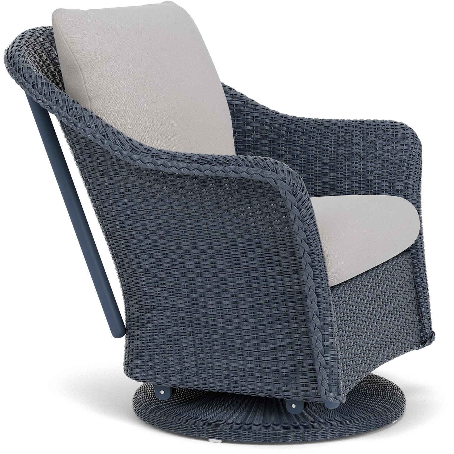 Lloyd Flanders Weekend Retreat Swivel Glider Lounge Chair in Denim Blue Finish W/ Tundra Dove Fabric - Angled thumbnail