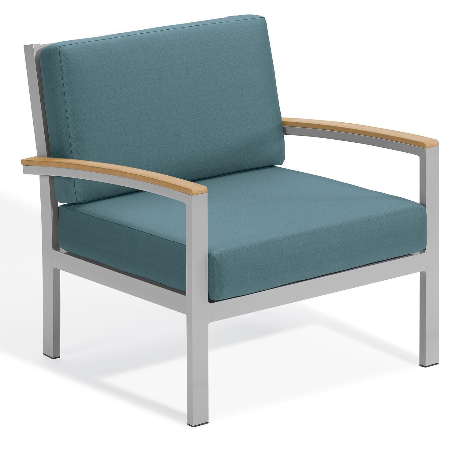 Oxford Garden Travira Aluminum Club Chair W/ Natural Tekwood Arm Caps in Flint/Ice Blue thumbnail