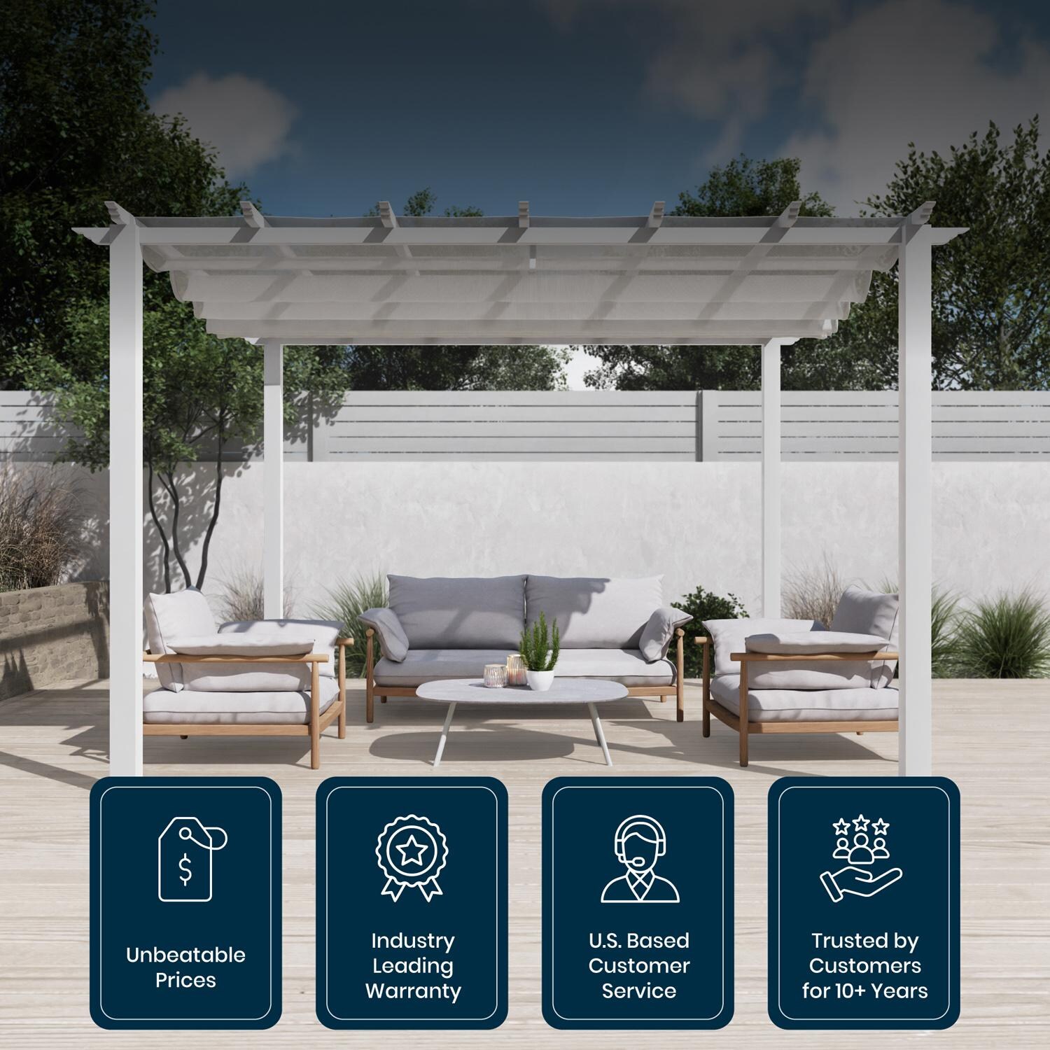 Paragon Outdoor PR11WTW Florence 11' x 11' White Pergola w/ White Canopy - Details - Detail thumbnail