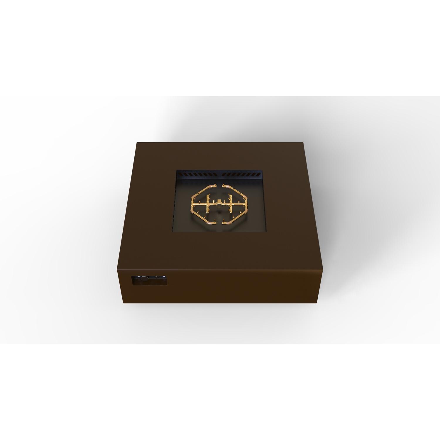 AON 56 Inch Square Powder Coated Steel Propane Fire Pit Table W/ Platinum Ignition in Bronze By Warming Trends - Top Angled View - White Background thumbnail