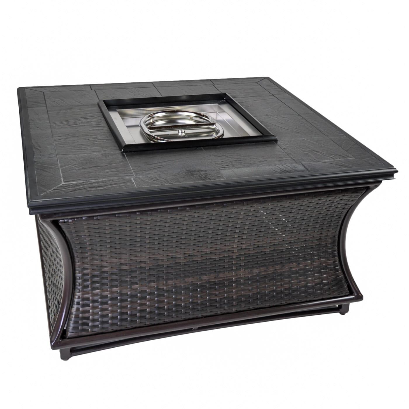Tretco 44-Inch Spring Hill Square Wicker Fire Pit Table - Dark Brown W/ Tile Top - Without Fire Glass thumbnail