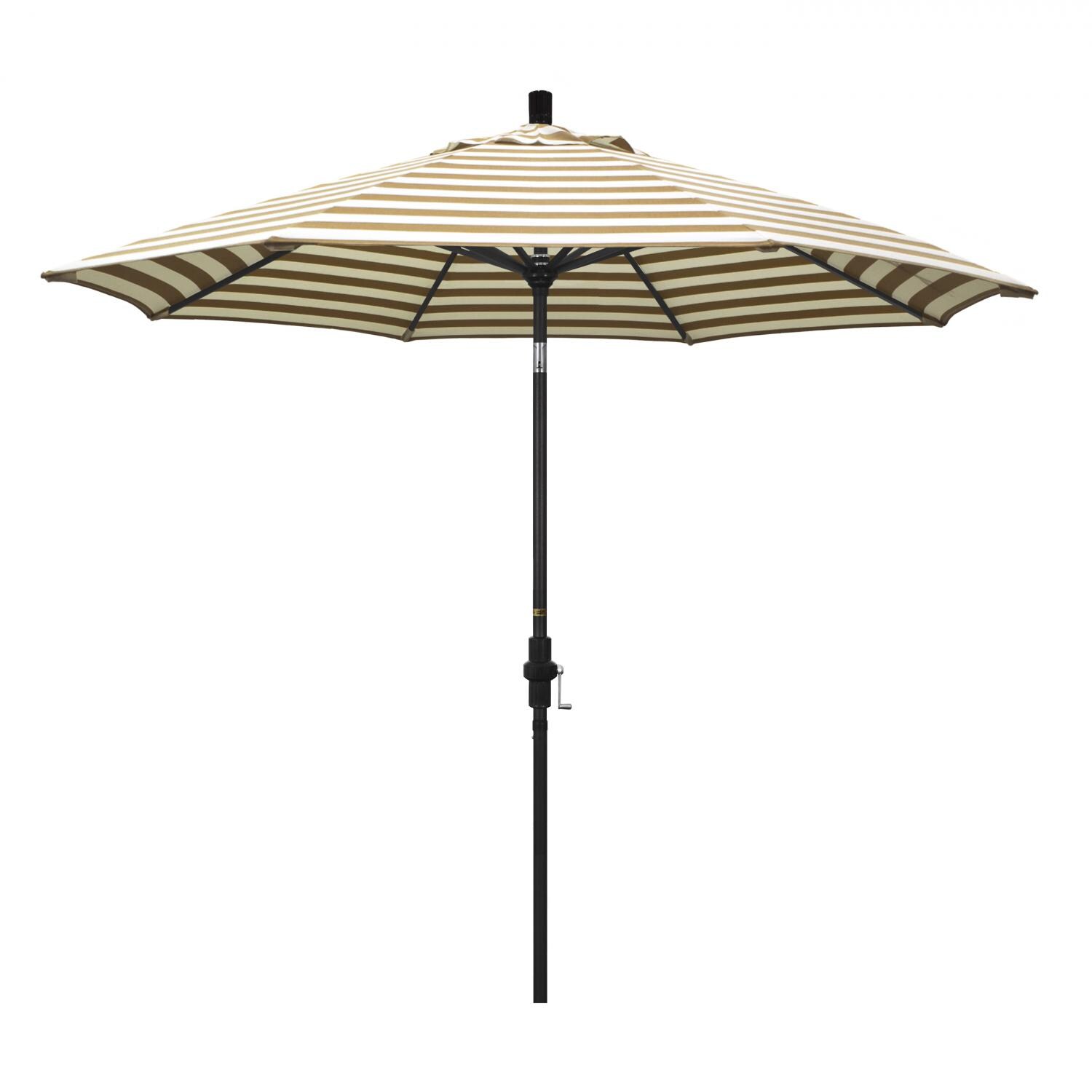 California Umbrella Golden State Series 9 Ft Octagonal Aluminum Collar Tilt Patio Umbrella W/ Crank Lift - Stone Black Frame / Olefin Beige White Cabana Stripe Canopy thumbnail