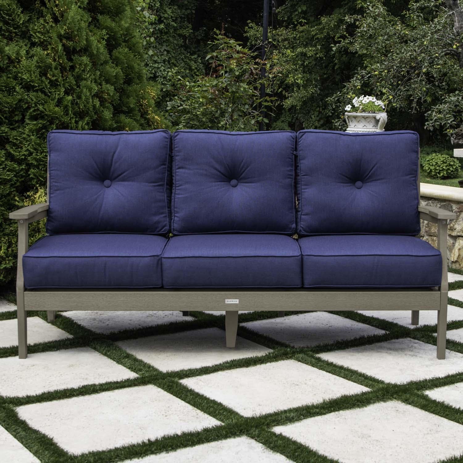 Lakeview Outdoor Designs Blushing Bay 3 Person Recycled Plastic Sofa in Spectrum Indigo/Woodland Brown by - LV-KIT44425-SIN-WBR