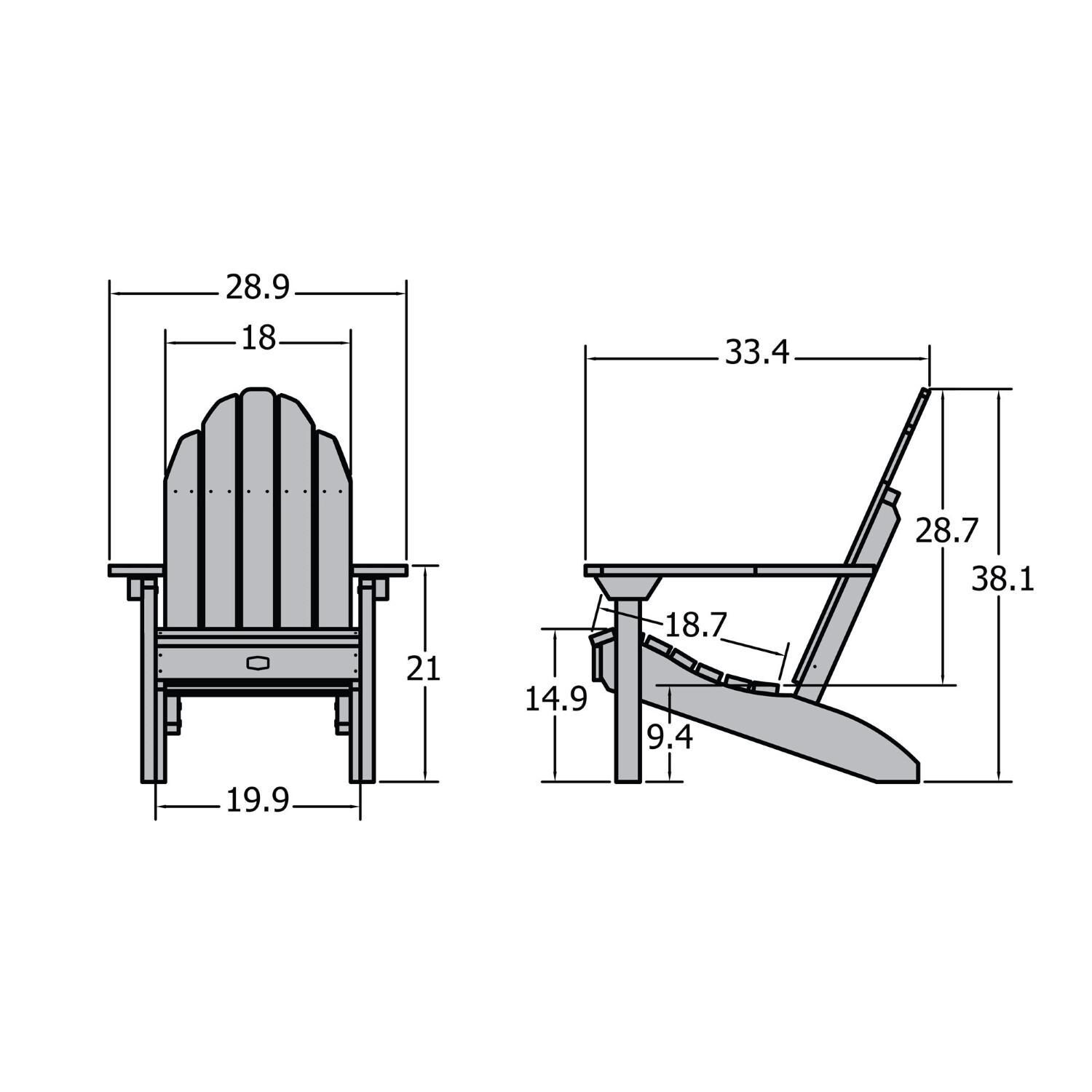 Paradise Key Recycled Adirondack Char in Eucalyptus by Lakeview Outdoor Designs - Dimensional
