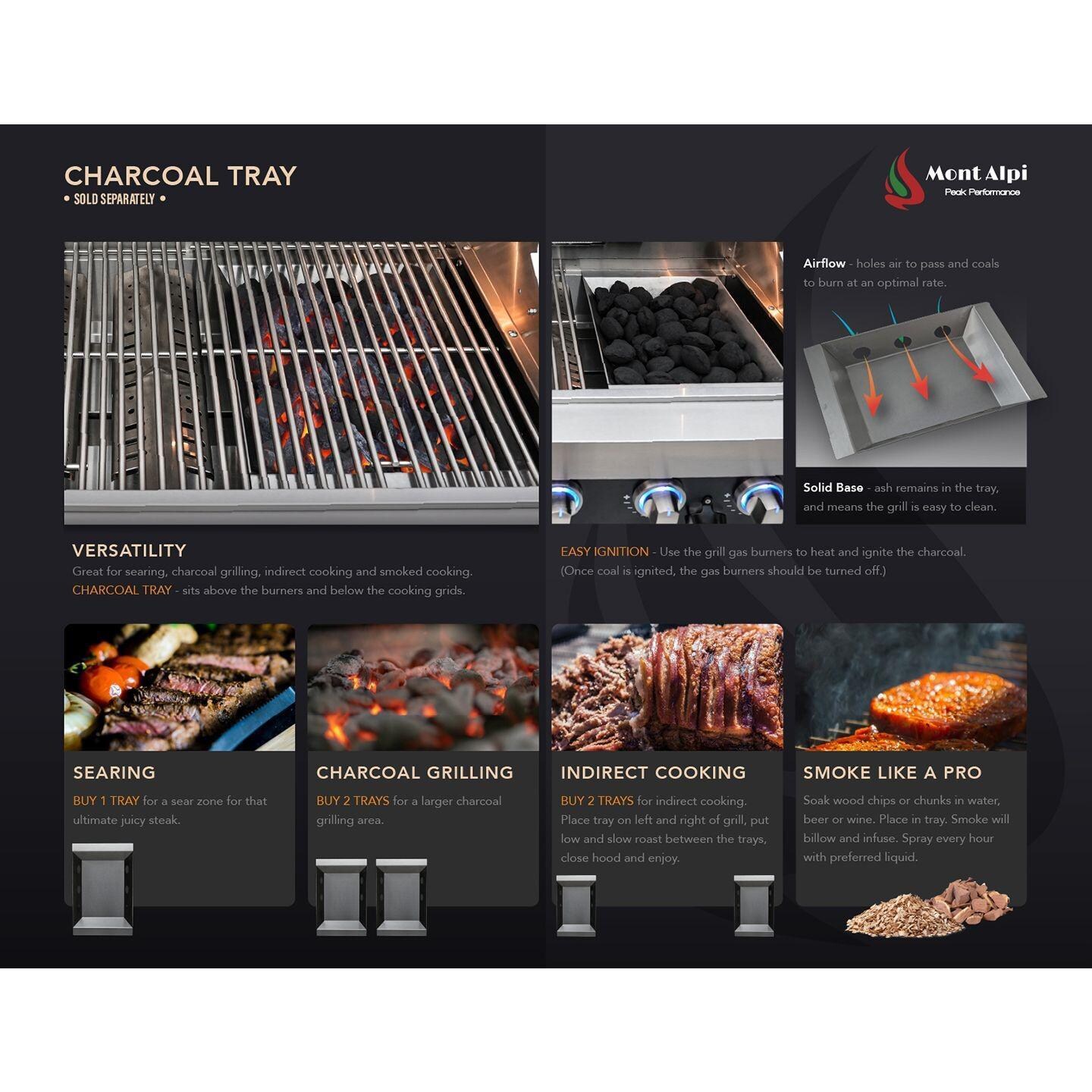 Mont Alpi - MAi400-D45 - Deluxe 45 Degree Propane Gas Island Grill W/ Infrared Side Burner & Rotisserie Kit - Charcoal Tray (Sold Separately) - Detail