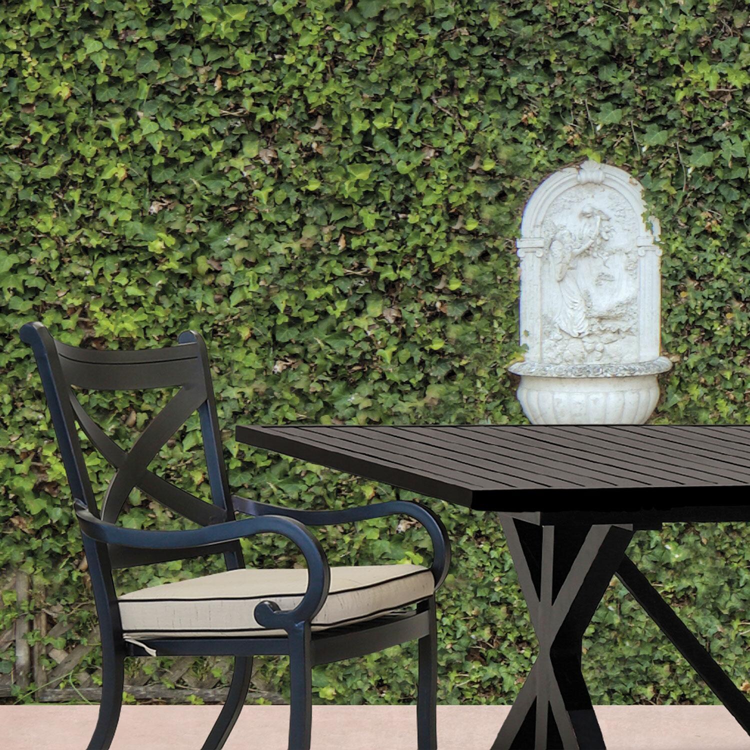 Monterey Aluminum Patio Dining Chair in Canvas Henna w/ Self Welt By Sunset West - Dining Chair Shown in Canvas Natural finish - (Only Dining Chair Included) - Lifestyle thumbnail