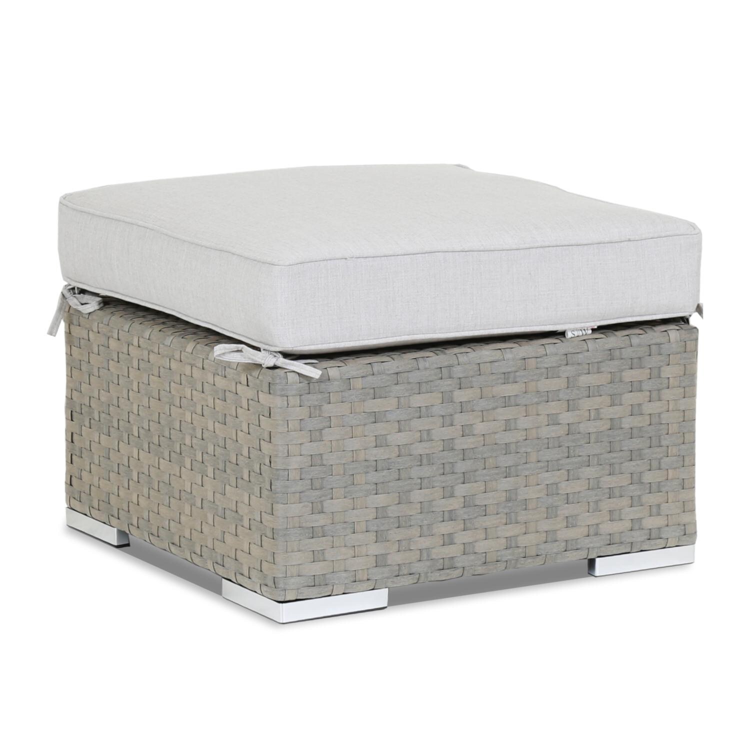 Majorca Wicker Patio Ottoman W/ Sunbrella Cast Silver Cushion By Sunset