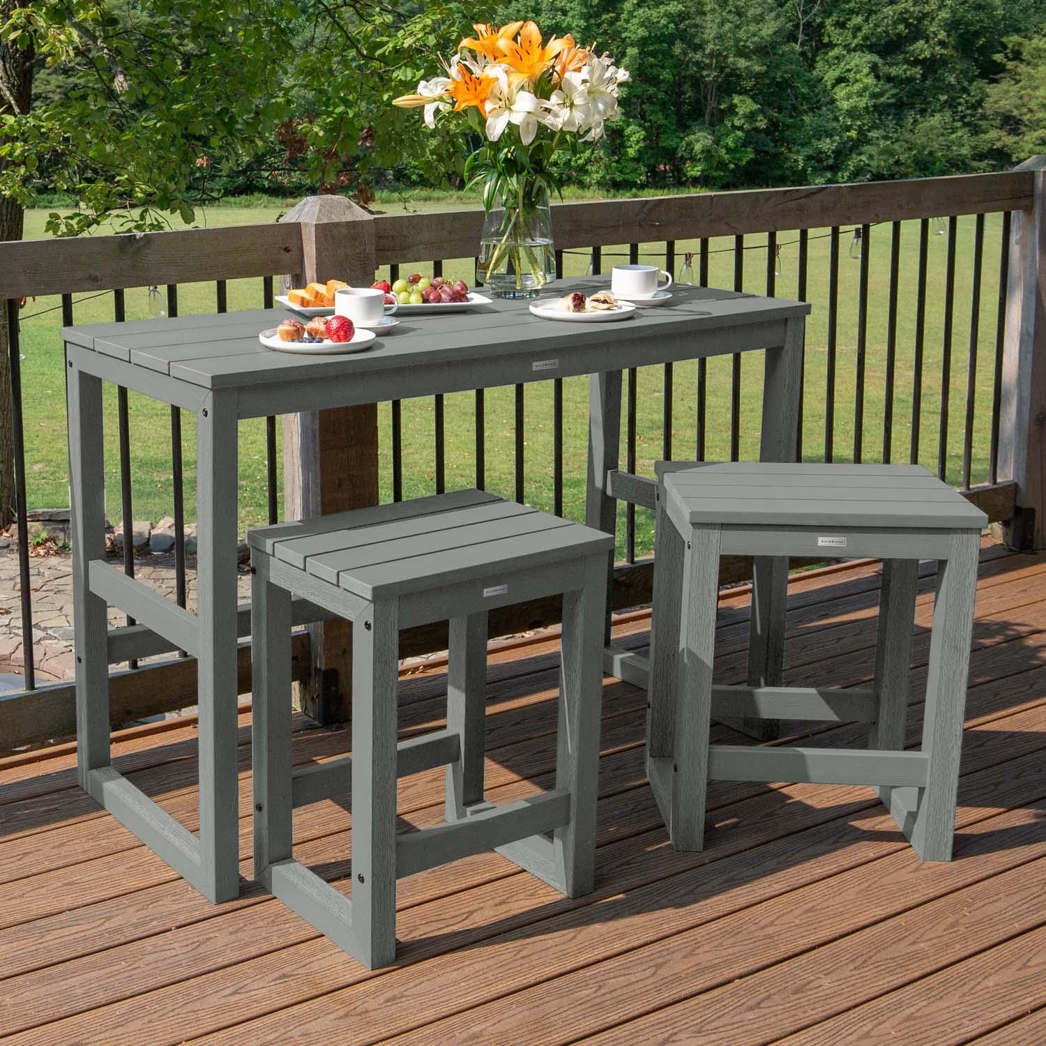 Lakeview Audubon 3 Pc Recycled Plastic Counter Height Balcony Dining Bar Set in Coastal Teak - Front View - Lifestyle thumbnail