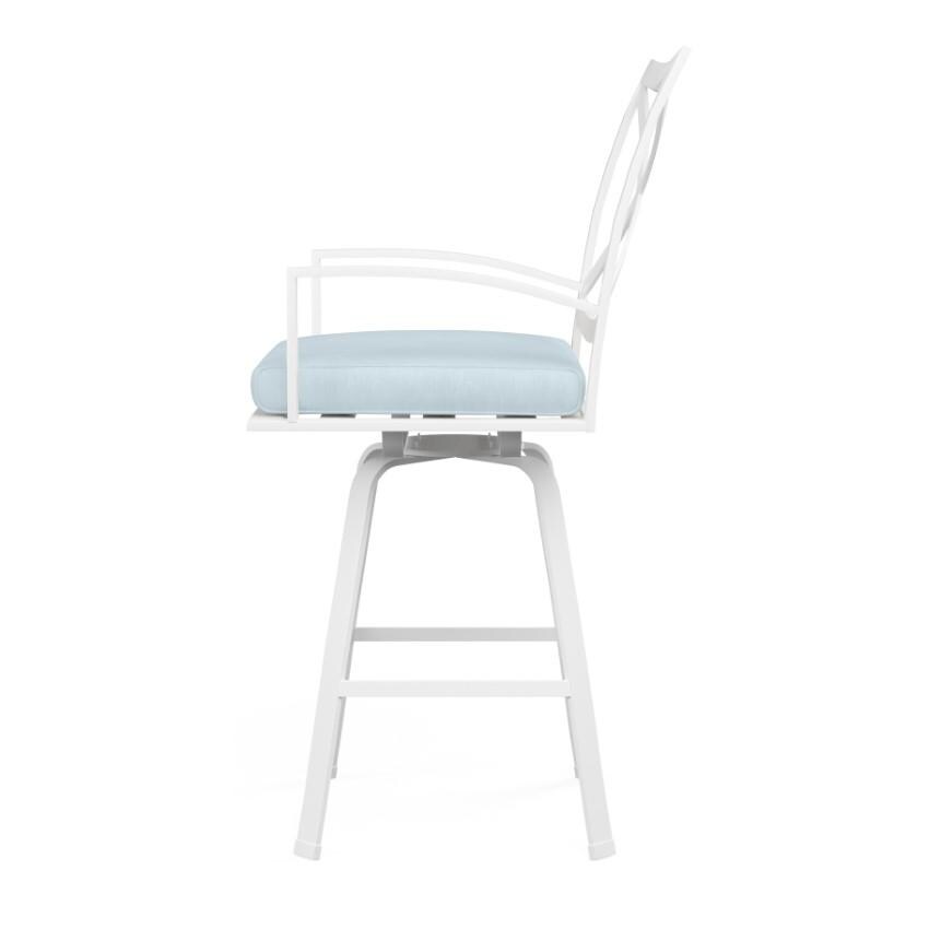Bristol Aluminum Swivel Counter Stool w/ Self Welt in White/Canvas Skyline by Sunset West - Side View - White Background thumbnail