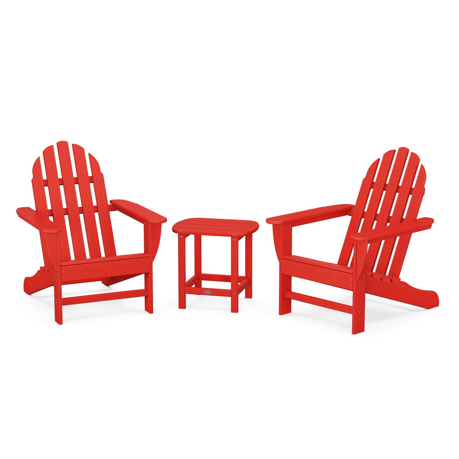 POLYWOOD Classic Adirondack 3 Pc Recycled Plastic Seating Set w/ South Beach End Table in Sunset Red by - PWS697-1-SR