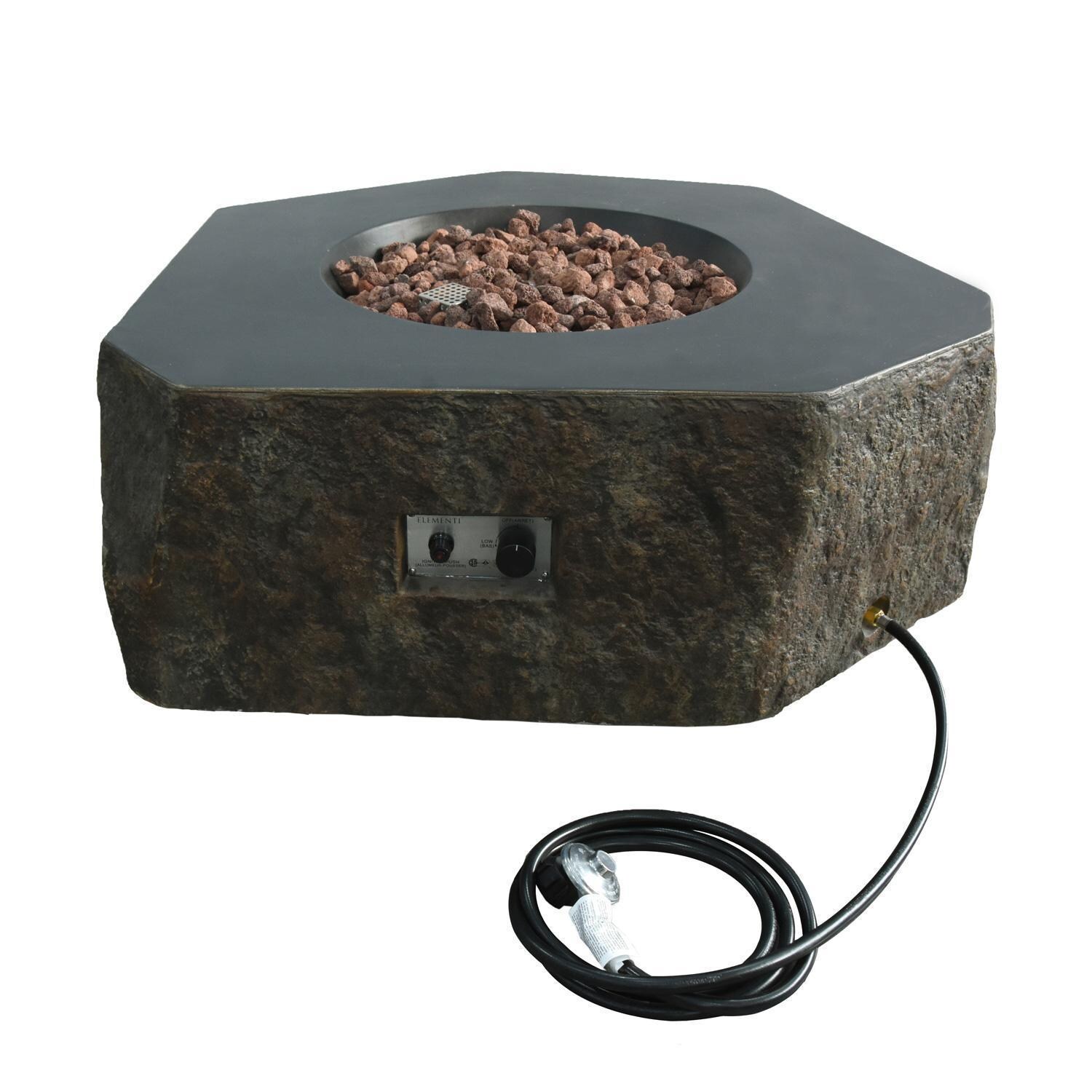 Columbia OFG105-LP 42-Inch Hexagon Propane Fire Pit Table by Elementi - Controls & Hose - White Background thumbnail