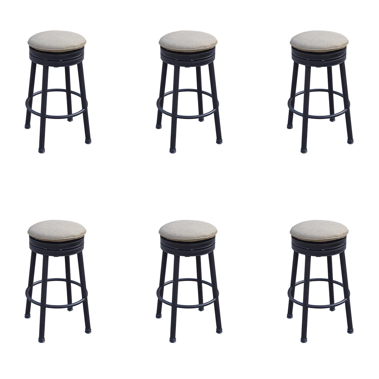 Classic Cast Aluminum 6 Pc Set Round Backless Bar Stool Set in Antique Bronze/Beige Canvas by Darlee