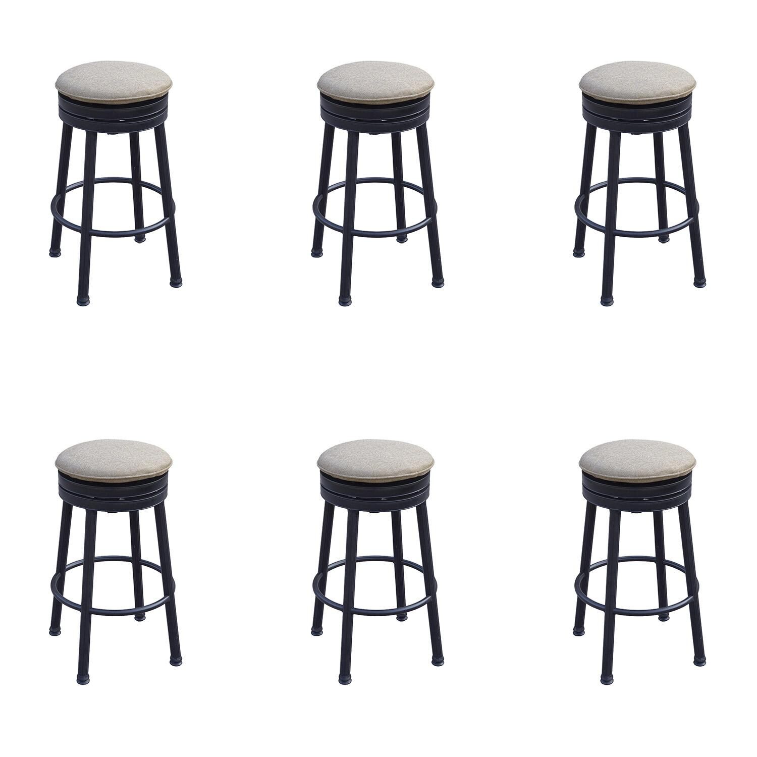 Darlee Classic 6 Pc Cast Aluminum Backless Swivel Bar Stool Set w/ Beige Canvas Cushions - Shown as Set (Sold Seperately) - Lifestyle thumbnail